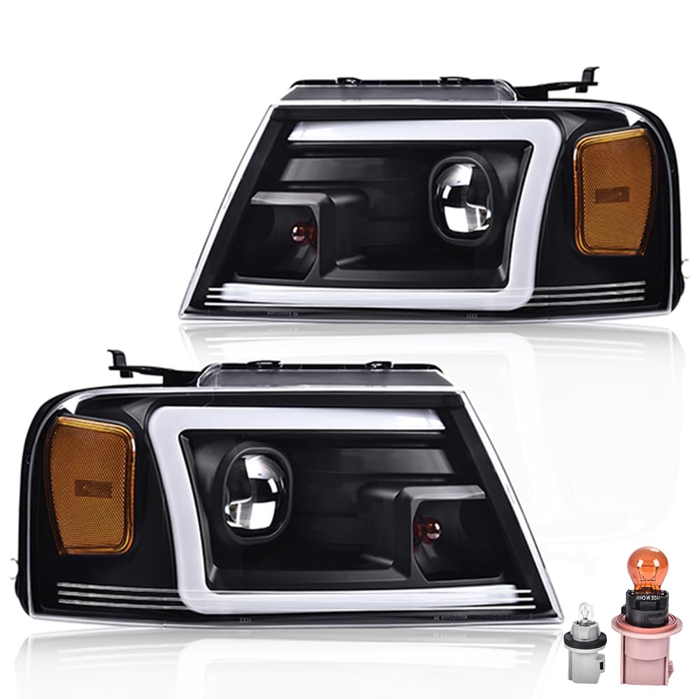 G-PLUS LED DRL Headlights for 2004-2008 Ford F150 & Lincoln Mark LT - Black Housing for Daytime Driving