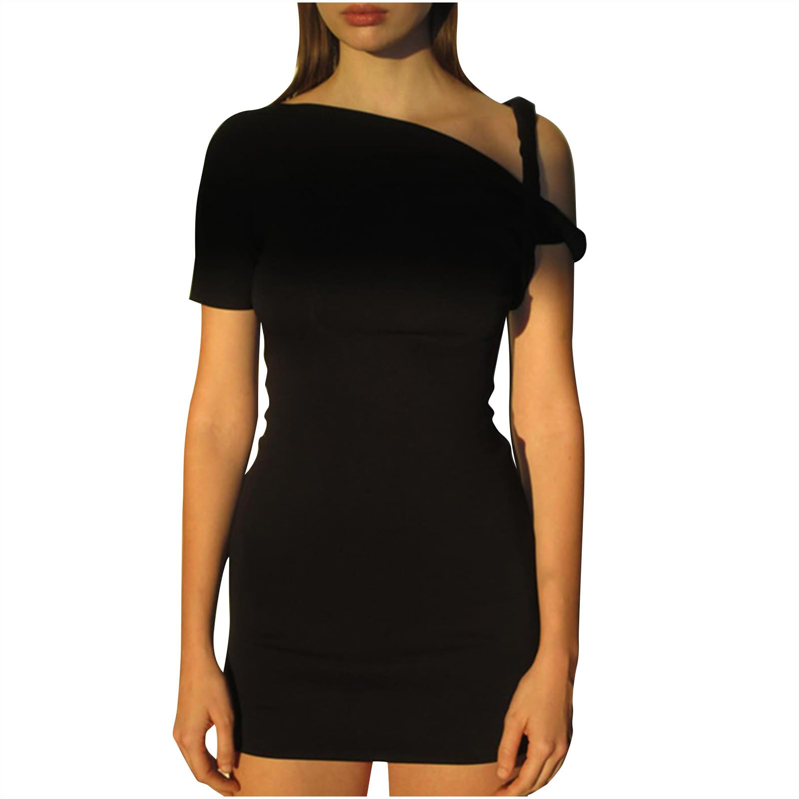 Sexy One Shoulder Wrap Dress for Women - Summer Short Sleeve Mini Bodycon Dress, Knee Length Slim Fit Solid Color Cocktail Party Dress | Perfect for Date Night, Club Wear & Beach Vacation Outfits
