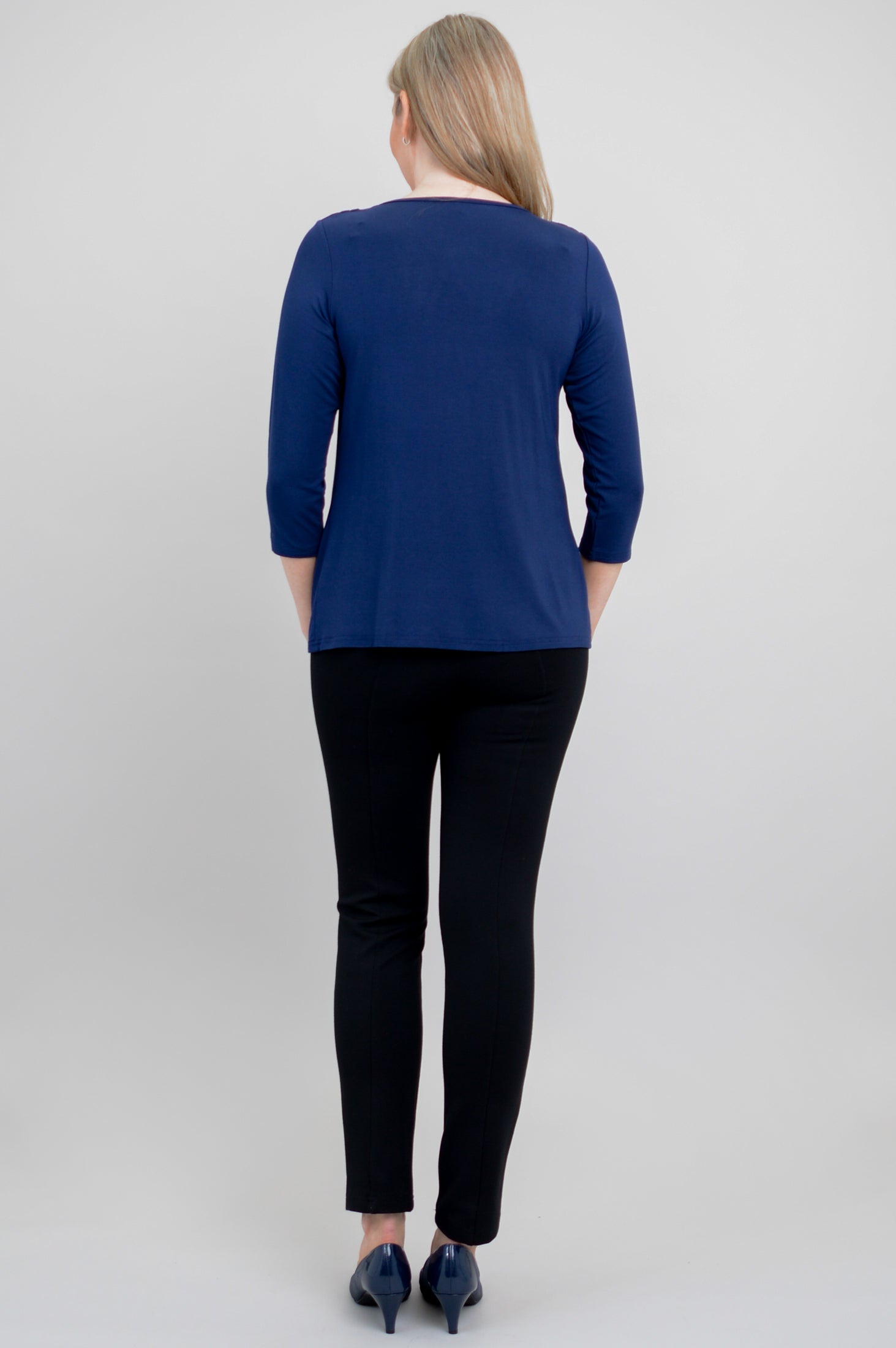 Charisse Women's 3/4 Sleeve V-Neck Bamboo Top in Indigo Blue | Soft Breathable Shirt for Casual Wear & Summer Outfits | Perfect for Office, Date Night & Weekend Errands