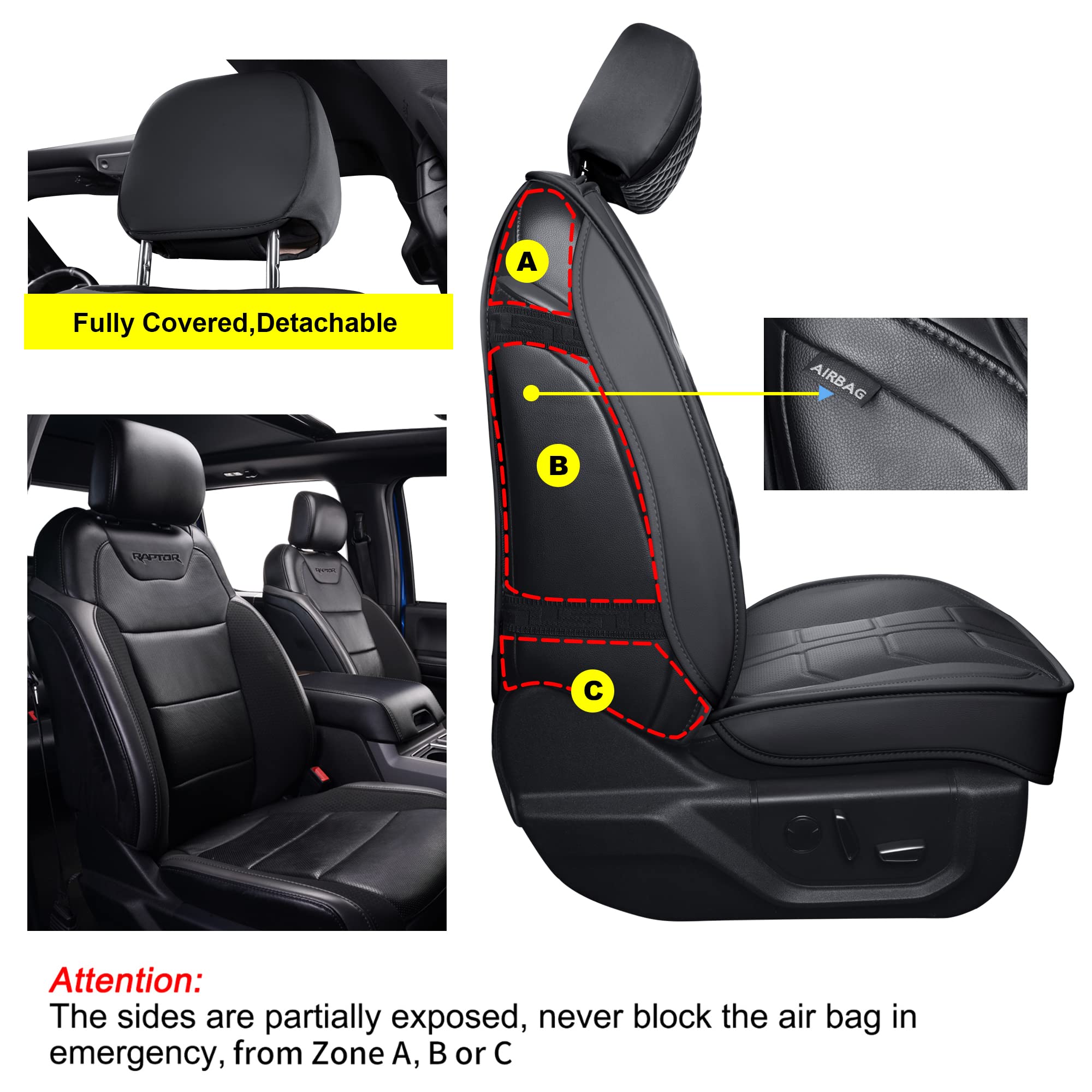 Premium Waterproof Leather Car Seat Covers for Front Seats - Universal Fit for 2009-2022 Ford F-150 & 2017-2022 F250/F350/F450 Pickup Trucks - Black Auto Seat Protectors for Comfort & Durability | Perfect for Road Trips, Daily Commutes & Work Trucks