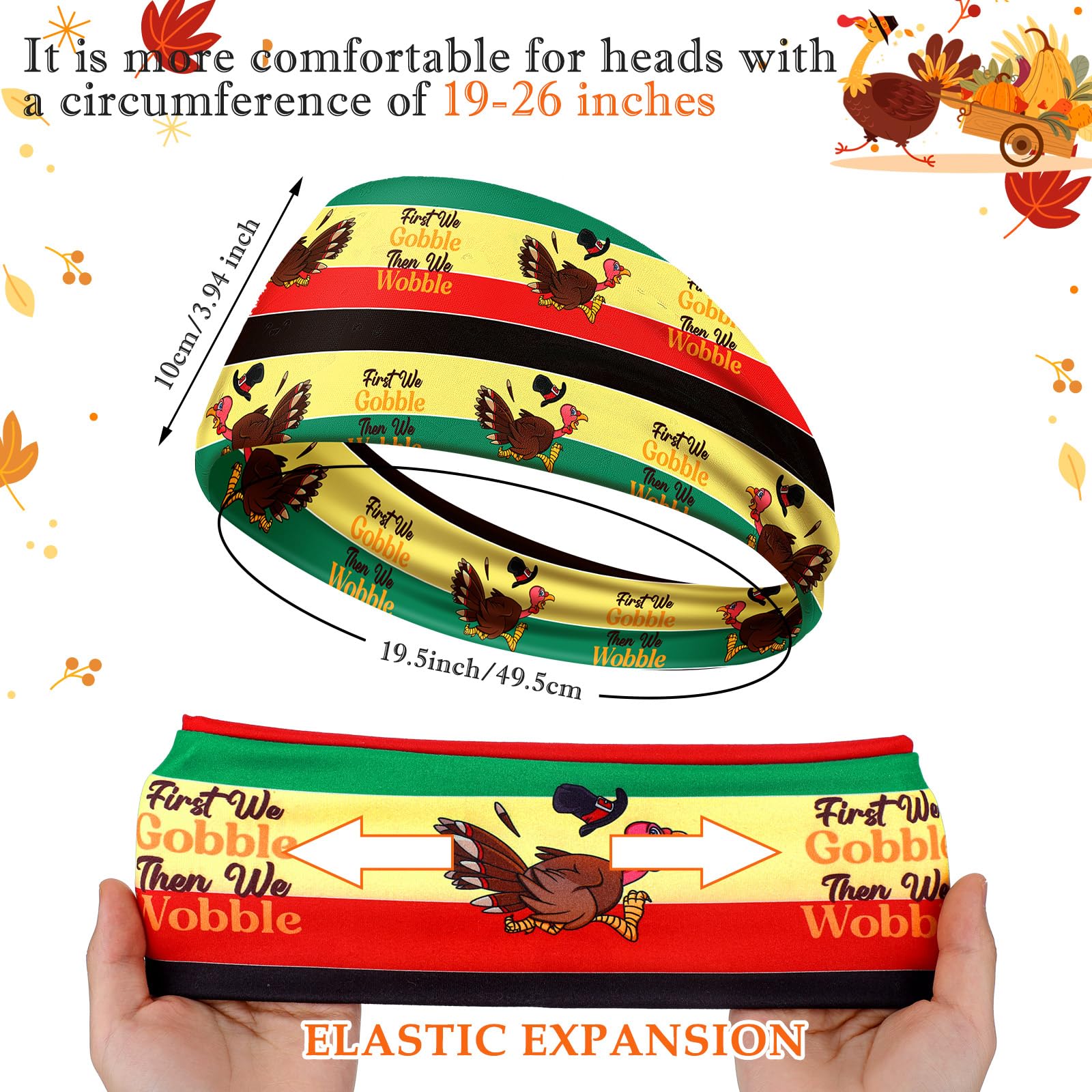 9 Pcs Turkey Trot Thanksgiving Sports Headbands for Men & Women - Non-Slip Workout Headbands, Sweat-Wicking Holiday Running Bands for Fitness, Yoga, Cycling - Perfect for Thanksgiving Races, Gym & Outdoor Activities