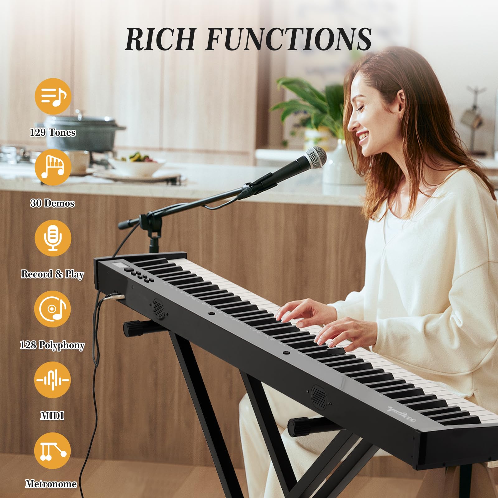 88-Key Digital Piano Keyboard - Full Size Electric Keyboard Piano for Beginners & Adults with Stand, Headphones, Sustain Pedal, Carrying Bag - Bluetooth & USB MIDI Connectivity - Perfect for Home Practice, Studio Recording & Live Performances