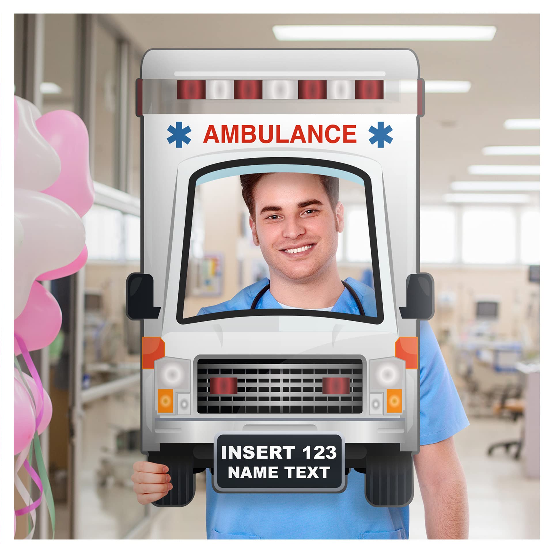 Custom Ambulance Photo Booth Frame - Personalized Nurse Graduation Party Prop - Paramedic Photo Booth Decor (Paper) - Perfect for Medical School Graduations, EMS Celebrations & Healthcare Themed Events