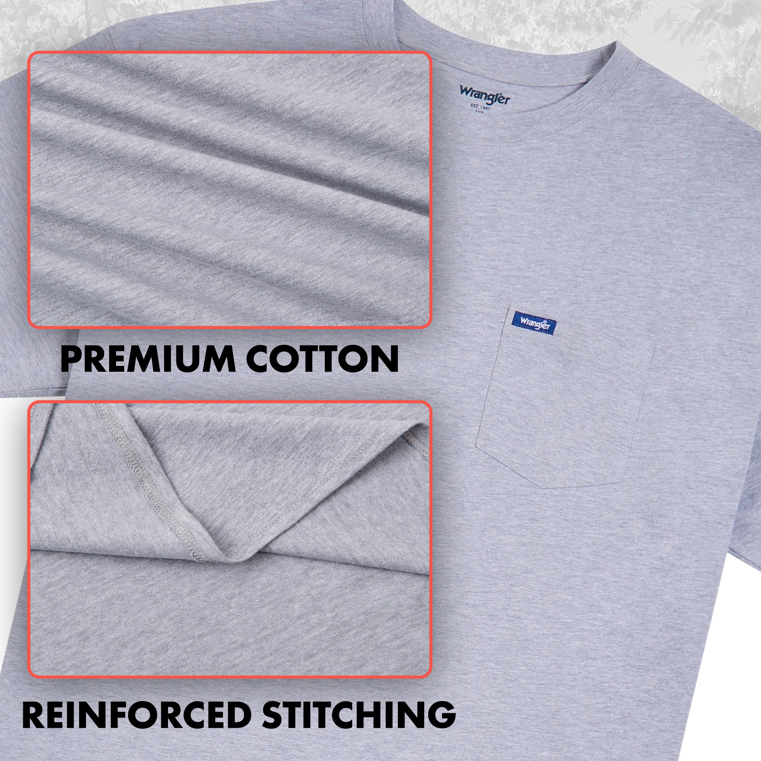 Wrangler Big and Tall Men's Cotton T-Shirts 2-Pack with Chest Pocket - Comfortable Casual Wear for Work & Outdoor Activities