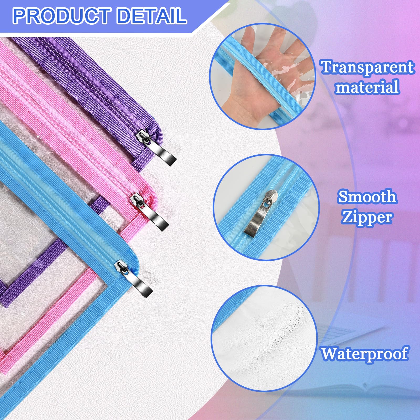 Zealor 6/12 Pack Clear Zipper Pouches - 12x8 Inch Waterproof Makeup Bags for Travel, Cosmetics & Medical Supplies | Portable PVC Organizer for Toiletries, Pencils & Outdoor Essentials