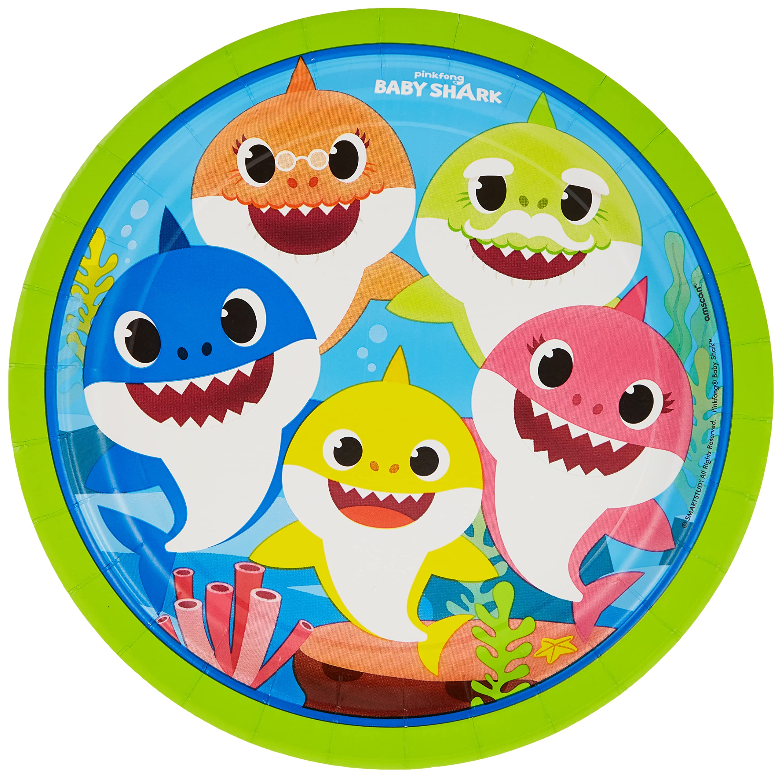 Vibrant Baby Shark Round Paper Plates (Set of 8) - 9 Inch Colorful Disposable Party Plates for Kids Birthday, Baby Shower, Themed Events & Family Gatherings - Durable & Fun Tableware for Everyday Use