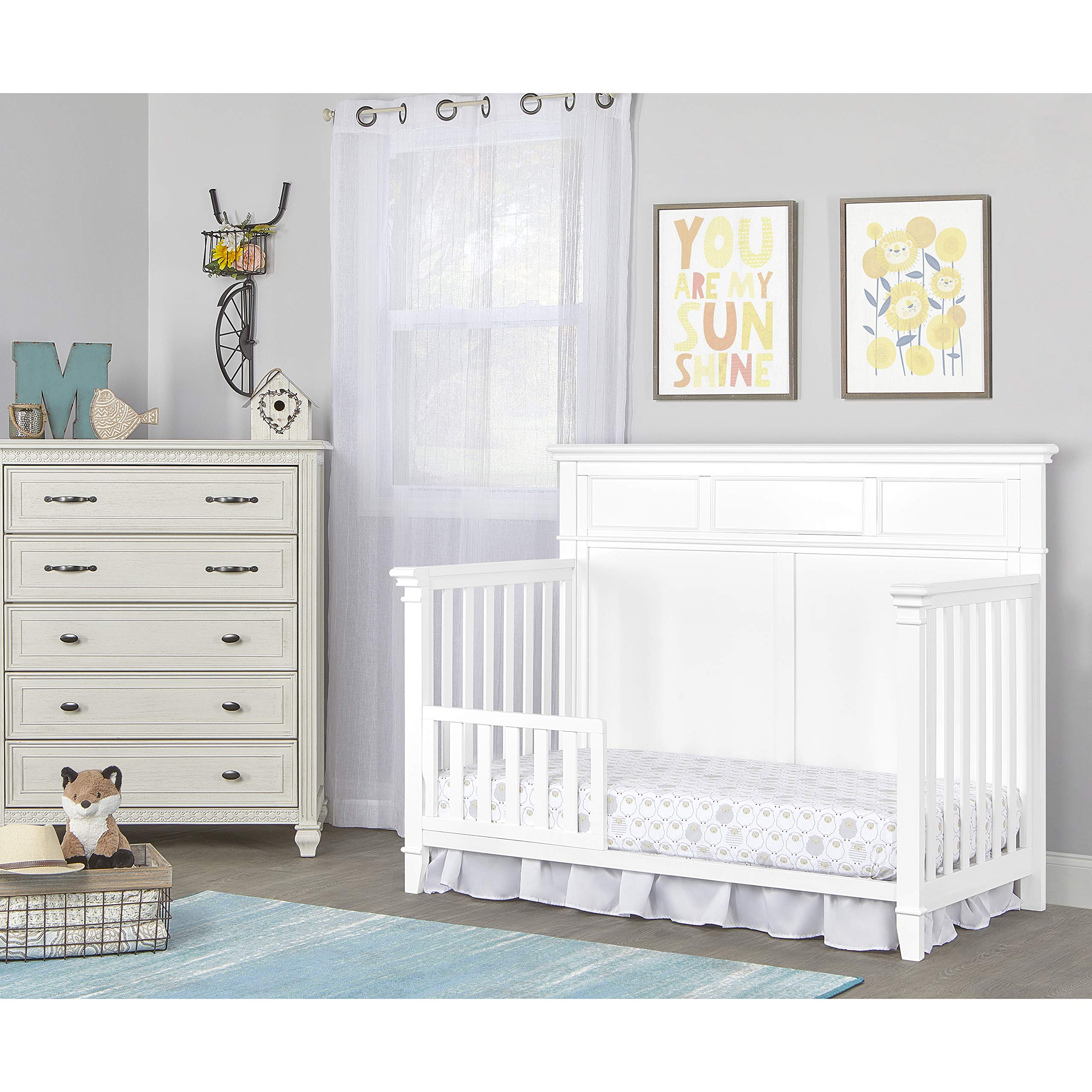 Dream On Me Dover 4-in-1 Convertible Crib in White - Adjustable Mattress Heights, Stationary Side Rails, Solid Wood Nursery Furniture for Baby's Bedroom | Safe & Stylish Baby Crib for Newborn to Toddler Transition