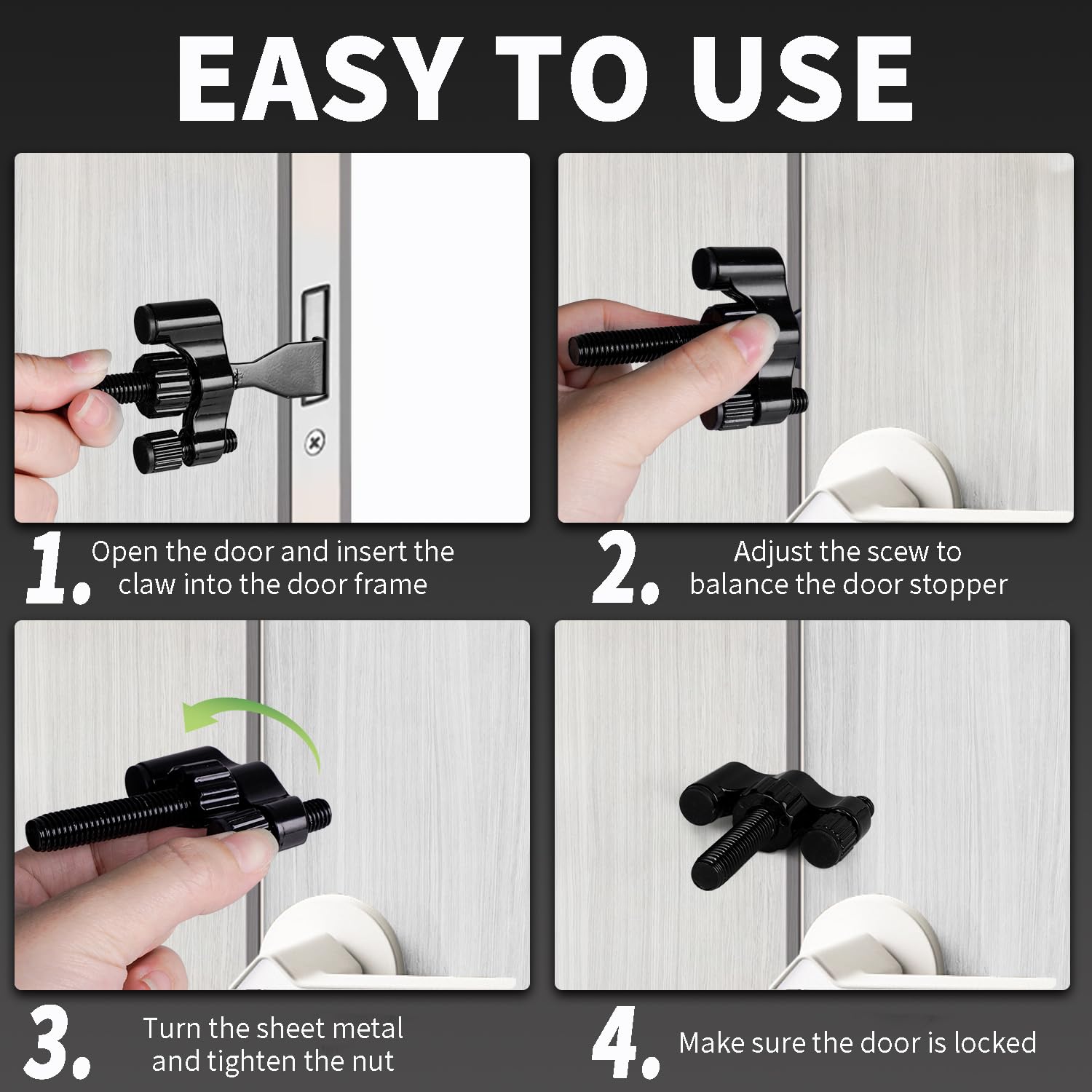 Upgraded Portable Door Lock - Adjustable Anti-Theft Security Lock for Travel, Home, Hotel & Apartment - Extra Privacy & Safety for School Dorm - Black | Perfect for Solo Travelers, Airbnb Guests & College Students