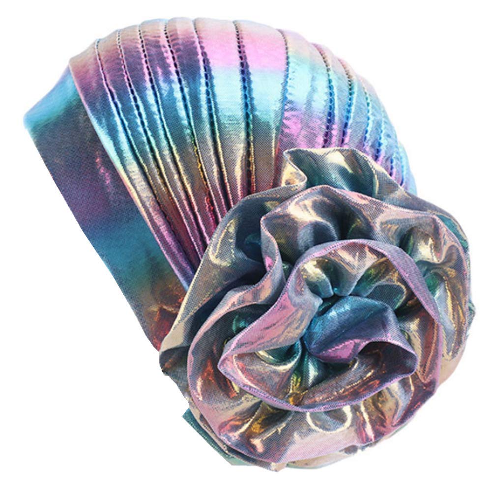 Sparkly Glitter Laser Flower Turban - Stretchy Colorful Beanie Hair Wrap for Women | Perfect for Yoga, Beach, Gym & Winter Fashion Accessories