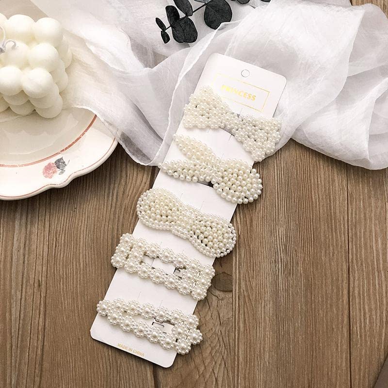 Korean Style 5-Piece Pearl Metal Hair Clips Set - Elegant Plastic Pearl Barrettes Hairpins for Women & Girls (White) | Perfect for Weddings, Parties & Everyday Hairstyles