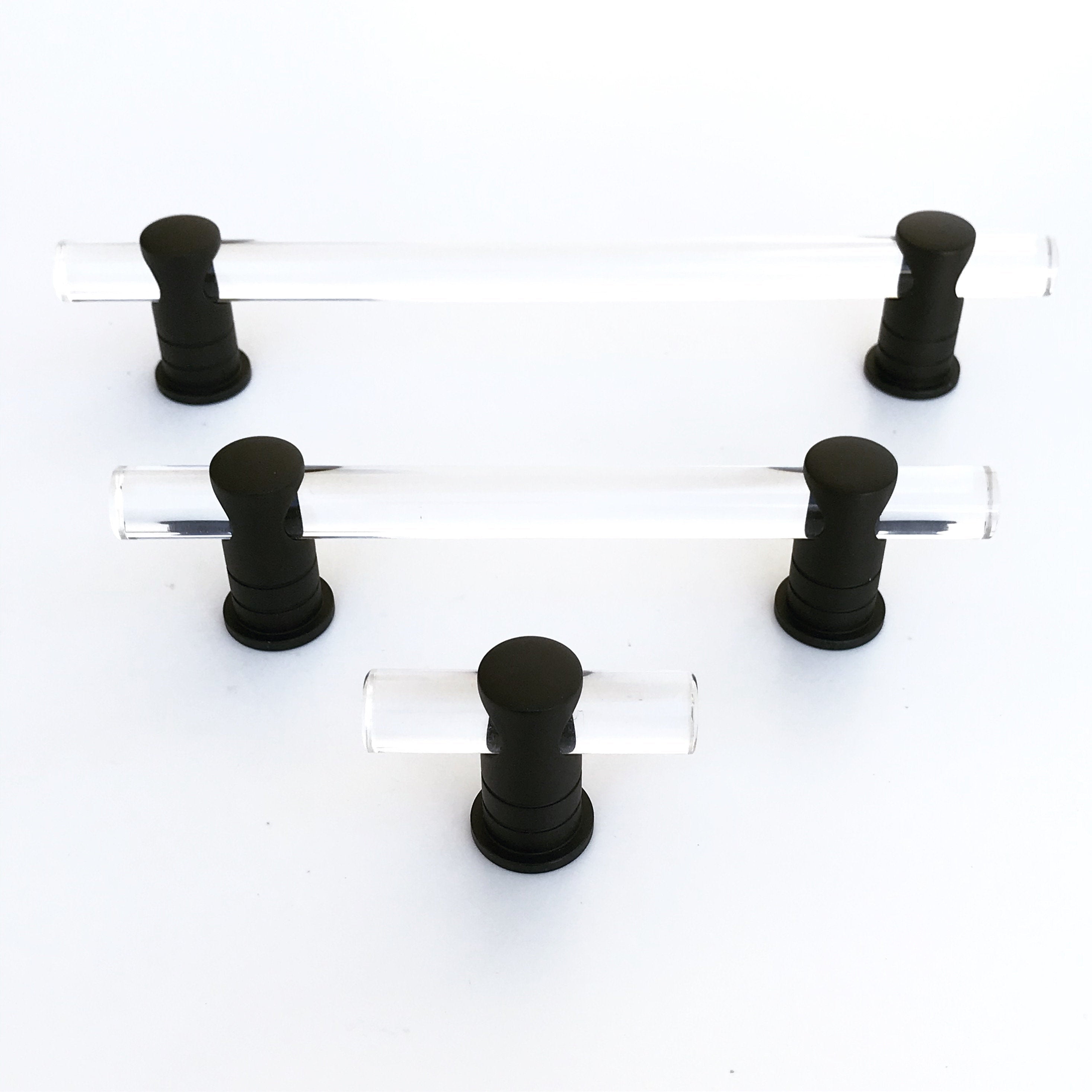 Matte Black and Lucite Adjustable Cabinet Knobs & Drawer Pulls - Modern Kitchen & Bathroom Hardware for Cabinets, Dressers, Furniture (Set of 10) - Perfect for Home Renovation & DIY Projects