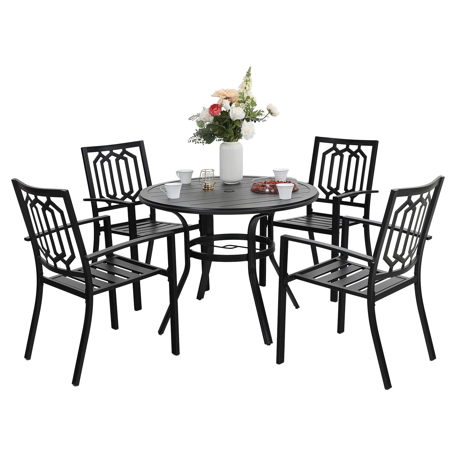 Sophia & William 5-Piece Black Outdoor Patio Dining Set with 4 Stackable Metal Chairs & Round Bistro Table - Perfect for Backyard, Deck, Garden, and Poolside Entertaining