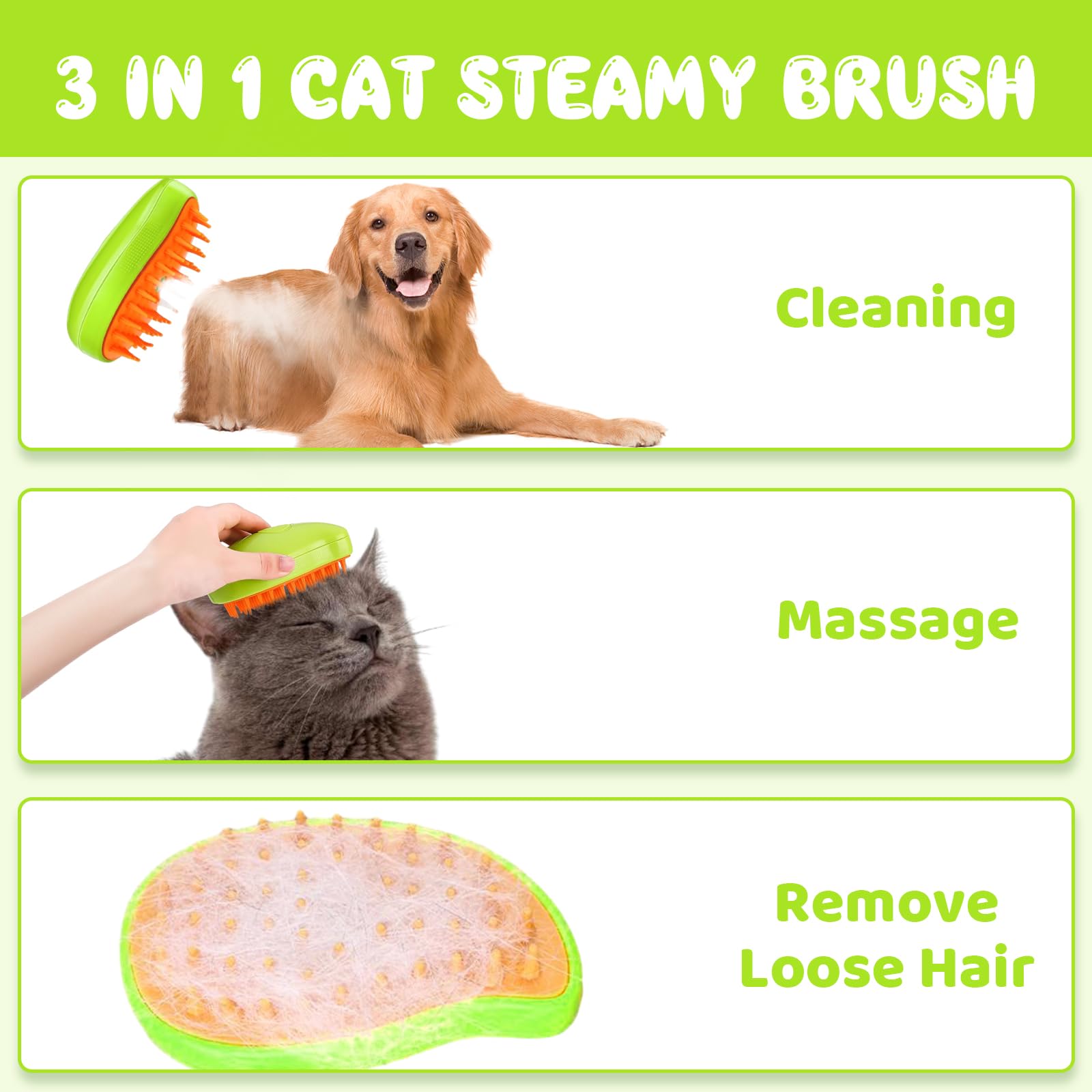 71Nmly 3-in-1 Electric Cat Grooming Brush with Steam - Rechargeable Pet Hair Removal Comb & Self-Cleaning Function for Gentle Detangling & Shedding Control - Perfect for Long-Haired Cats & Home Grooming Sessions