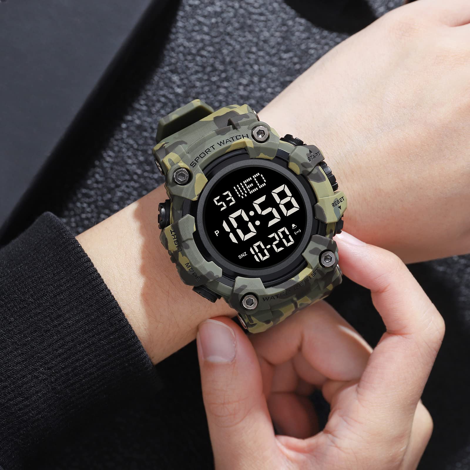 Gosasa Men's Sports Watch - Waterproof Digital LED Stopwatch with Countdown, 12/24 Hour Display, Multifunctional Wristwatch for Running, Swimming & Outdoor Activities