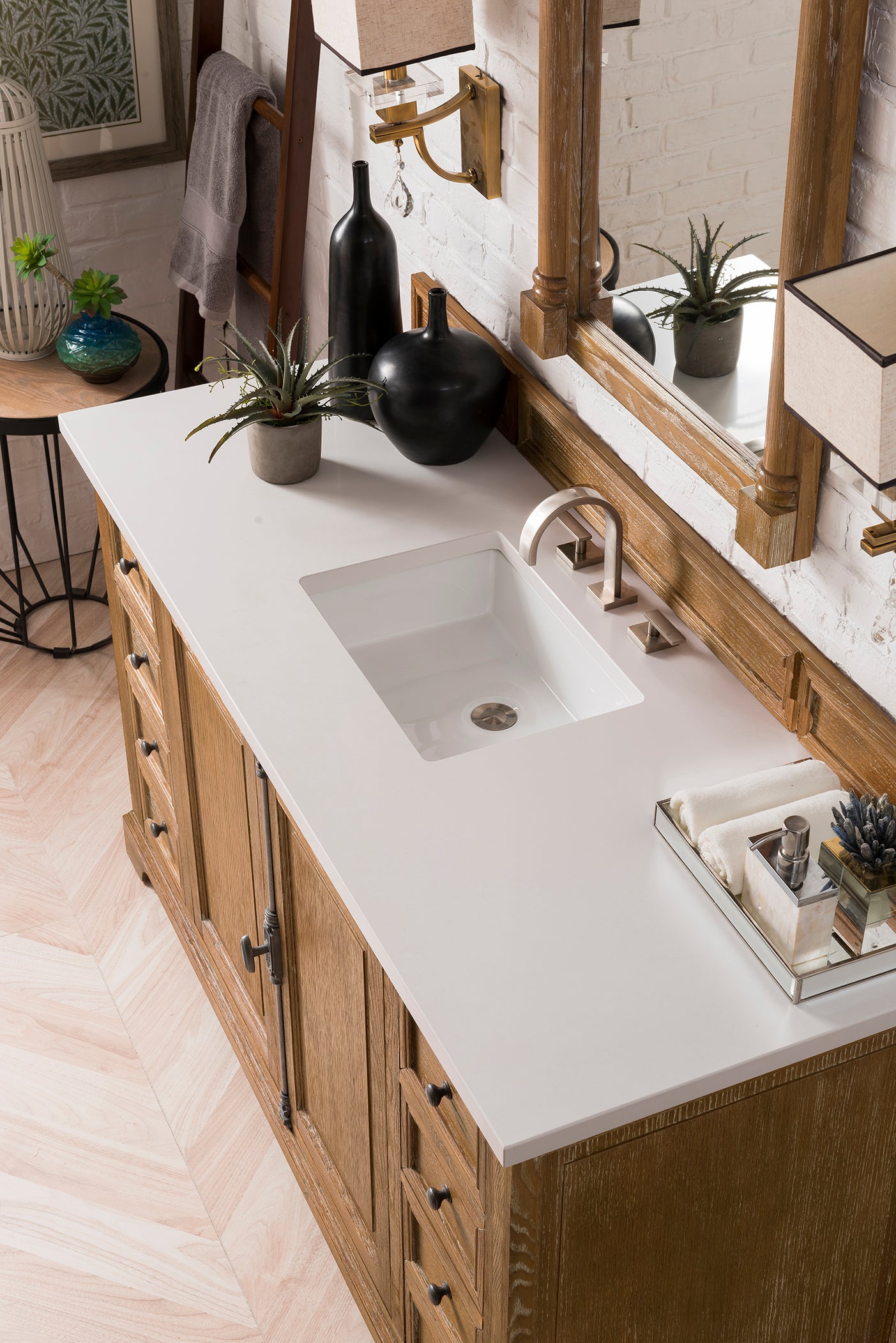 Providence 60 Inch Single Bathroom Vanity Set with Driftwood Cabinet & 3CM White Zeus Quartz Countertop - Perfect for Modern Master Bathrooms & Powder Rooms