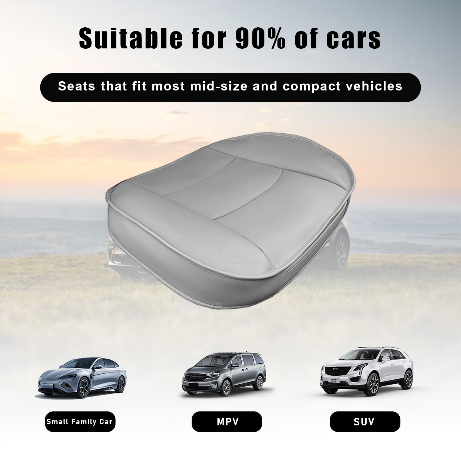Premium PU Leather Car Seat Bottom Cover - Universal Anti-Slip Seat Protector Pad for Sedan, SUV & Truck - Protects Seats from Wear & Stains - Perfect for Commuting, Road Trips & Family Travel (Gray)