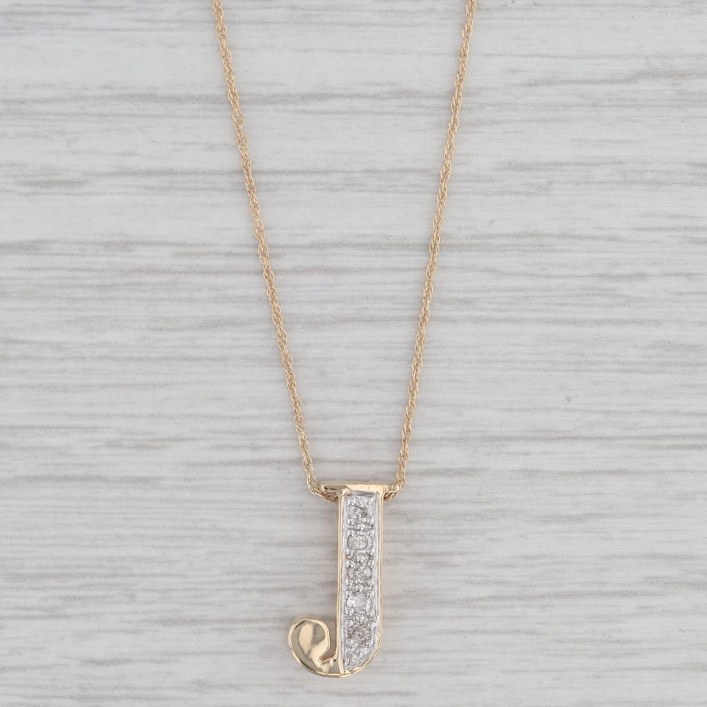 0.15ctw Diamond Letter 'J' Initial Pendant Necklace - 14K Yellow Gold with 18