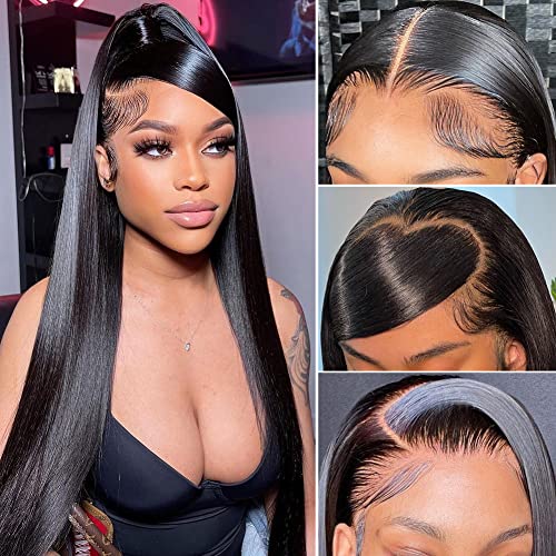 13x4 HD Lace Front Wig Human Hair Straight - Pre Plucked with Baby Hair 180% Density Natural Color (16 inch) | Brazilian Virgin Hair Wigs for Black Women | Daily Wear, Parties & Special Occasions