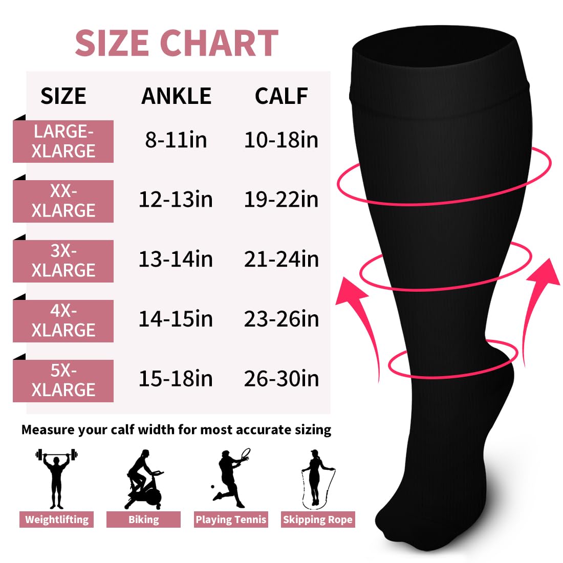 Hebe Plus Size Compression Socks for Women & Men - 3 Pairs Wide Calf Knee High Support Socks for Circulation & Swelling Relief - Perfect for Travel, Nursing & Varicose Veins