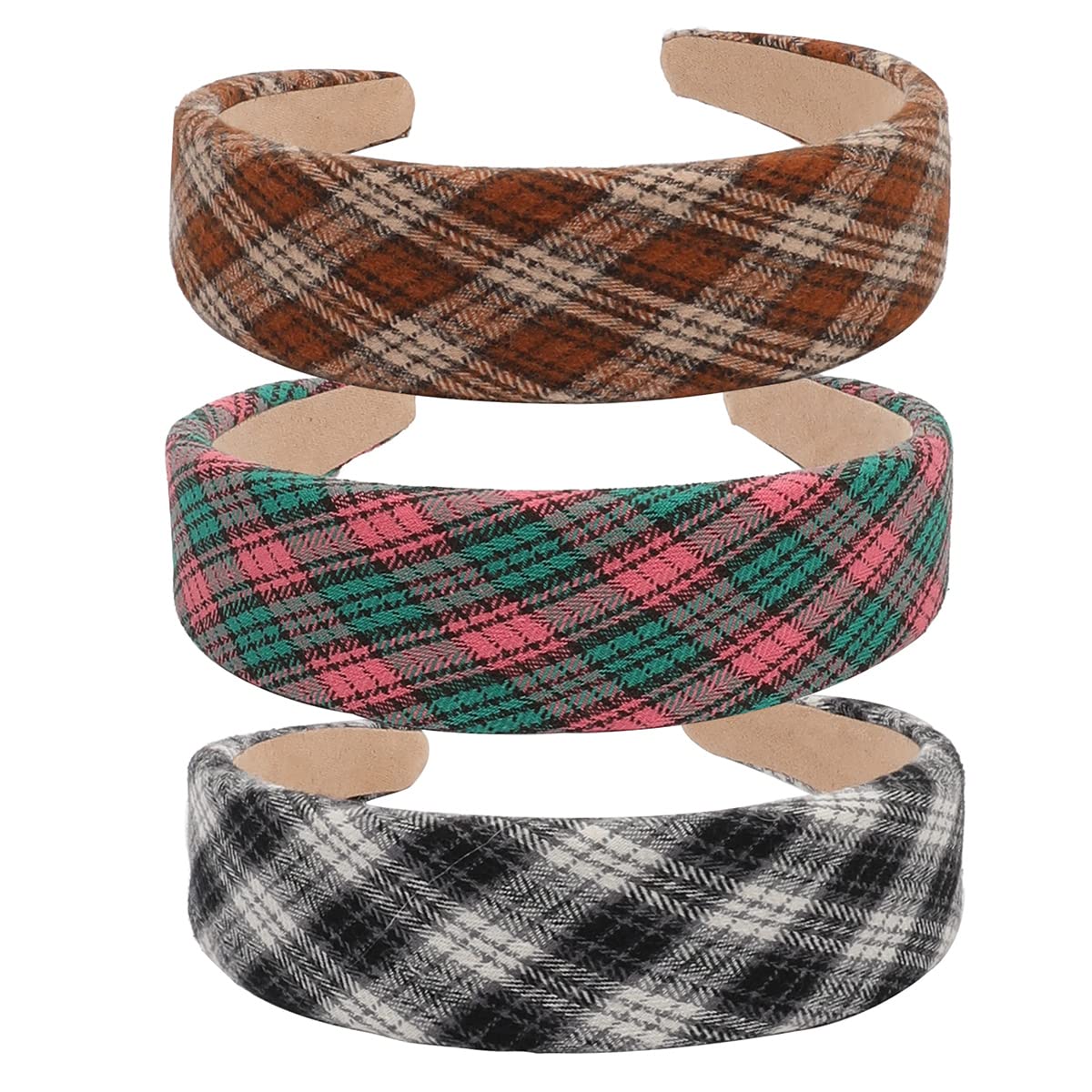 **Manshui 3-Pack Grid Hair Headbands for Women & Girls - Fashionable Wide Hoop Hair Accessories for Everyday, Work & Special Occasions**
