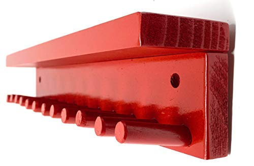 Red Baseball Bat Rack Display with Shelf - Holds 11 Mini Collectible Bats | Perfect for Sports Memorabilia Collection & Man Cave Decor