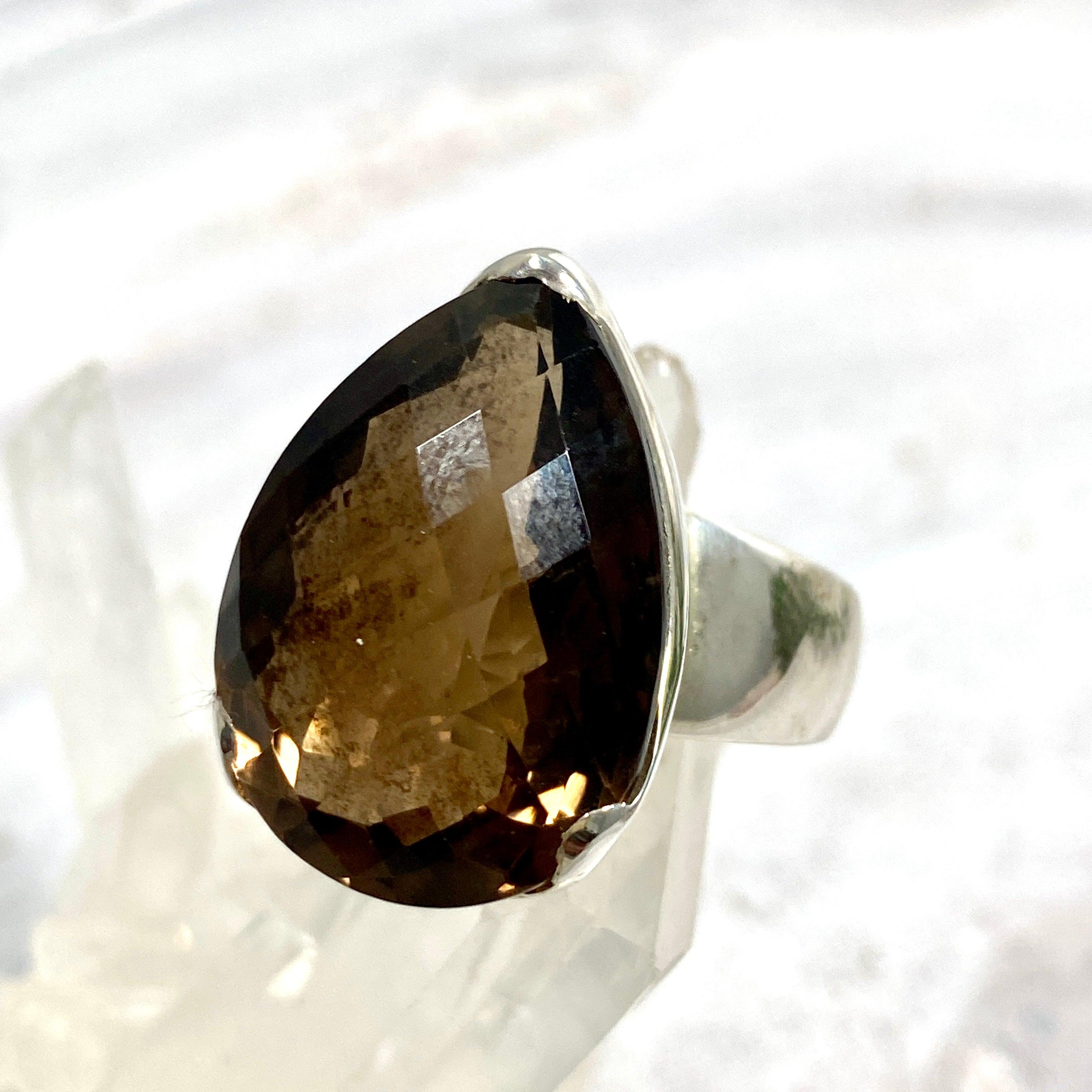 Natural Smokey Quartz Checkerboard Faceted Teardrop Pendant Necklace - 9.5mm Gemstone Jewelry for Women | Perfect for Meditation, Energy Healing & Boho Fashion