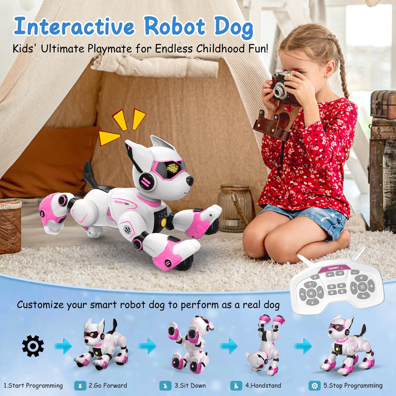 Interactive Robotic Puppy Toy for Kids - Programmable RC Robot Dog with Voice & Touch Control, Singing, Dancing, Rechargeable Pet Toy - Perfect Gift for Boys & Girls | STEM Learning Toy, Birthday Present, Indoor Play Companion