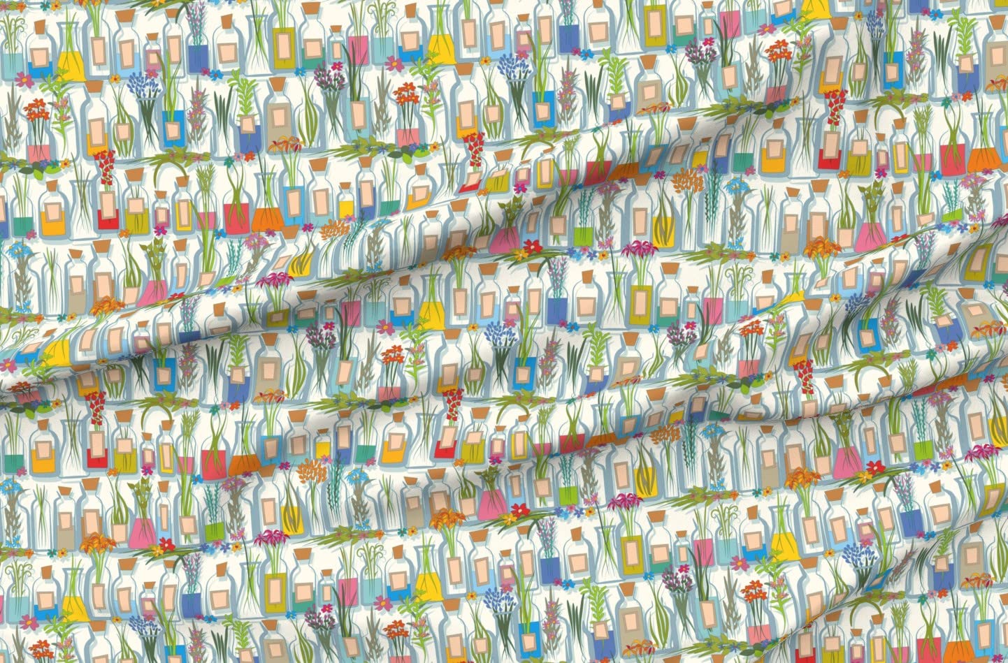 Botanical Bottles Aromatherapy Nature Printed Minky Fabric by The Yard - Soft Plush Fabric for Sewing Baby Blankets, Quilt Backing & Home Decor (Spoonflower Premium Fabric)