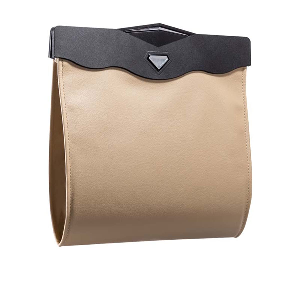 Premium Car Leather Trash Bag with Smart LED Light - Waterproof Vehicle Garbage Can & Organizer for Sedan, SUV, Truck - Ideal for Road Trips, Commuting & Family Travel (Caki)