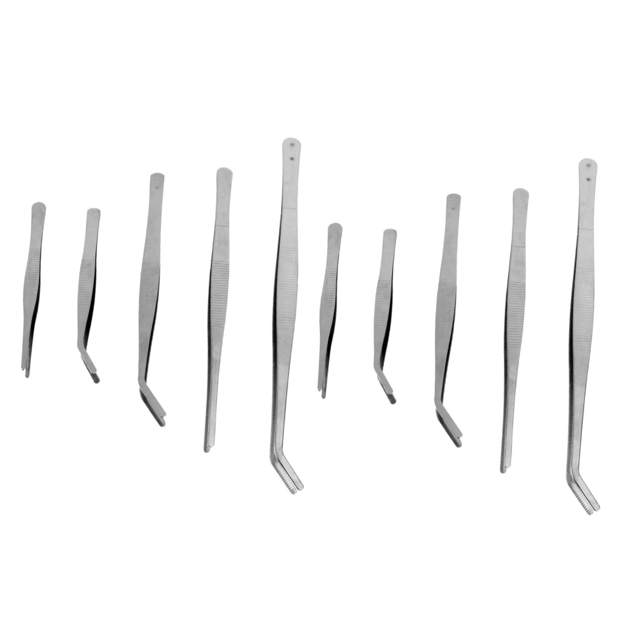 NOLITOY 10-Pack Stainless Steel Precision Tweezers for Gardening, Snake Feeding & Miniature DIY - Curved Tip Tongs for Planting, Reptile Care, Stamp Collecting & Craft Projects