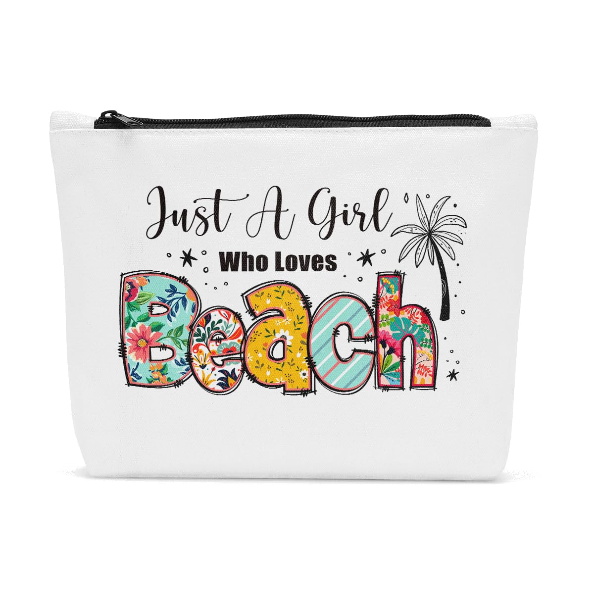Funny Just A Girl Who Loves Beach Travel Makeup Bag - Waterproof Cosmetic Organizer Pouch for Women | Perfect for Beach Vacations, Travel Essentials & Gift Ideas