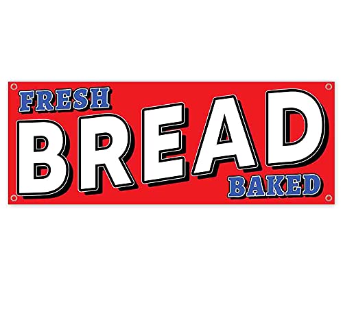 Fresh Baked Bread Banner 13 oz - Heavy Duty Vinyl Sign with Metal Grommets | Durable Single-Sided Non-Fabric Restaurant Decor | Perfect for Bakeries, Cafes & Food Displays