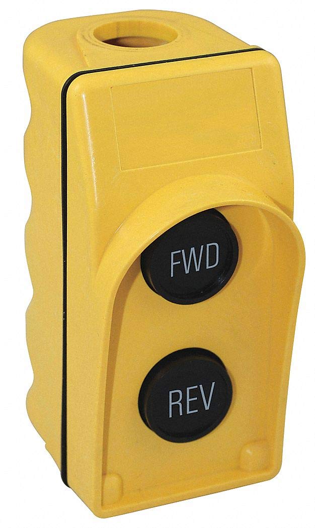Dayton 2-Button Forward/Reverse Pendant Push Button Station - 2NO, NEMA 1/3/3R/4/4X Rated, Yellow - Ideal for Industrial Machinery Control & Motor Operation