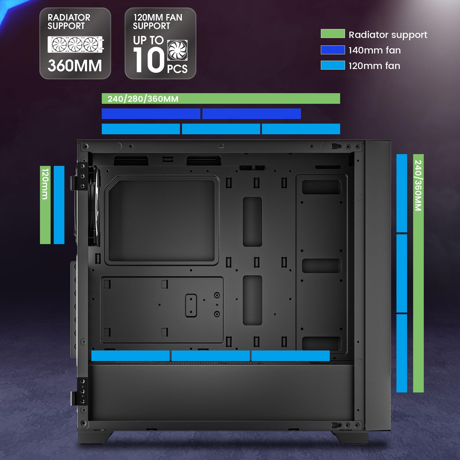 VETROO AL800 Full Tower PC Case - Tempered Glass Door Design, E-ATX/ATX Motherboard Support, Adjustable LED Lighting, Pre-Installed ARGB & PWM FDB Fan, Compatible with RTX 40 Series GPUs - Black | High Airflow Gaming PC Case for Streaming & Content Creation