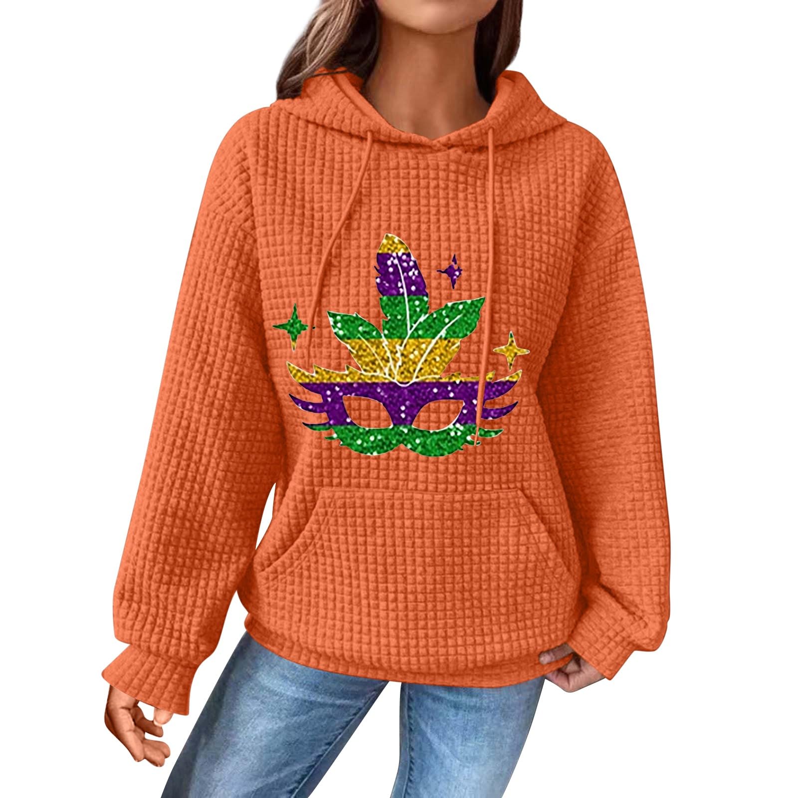 2025 Mardi Gras Shirts for Women - Sparkly Sequin Printed Long Sleeve Casual Pullover Sweatshirt | Festival Wear, Costume Party & Holiday Celebration Outfit