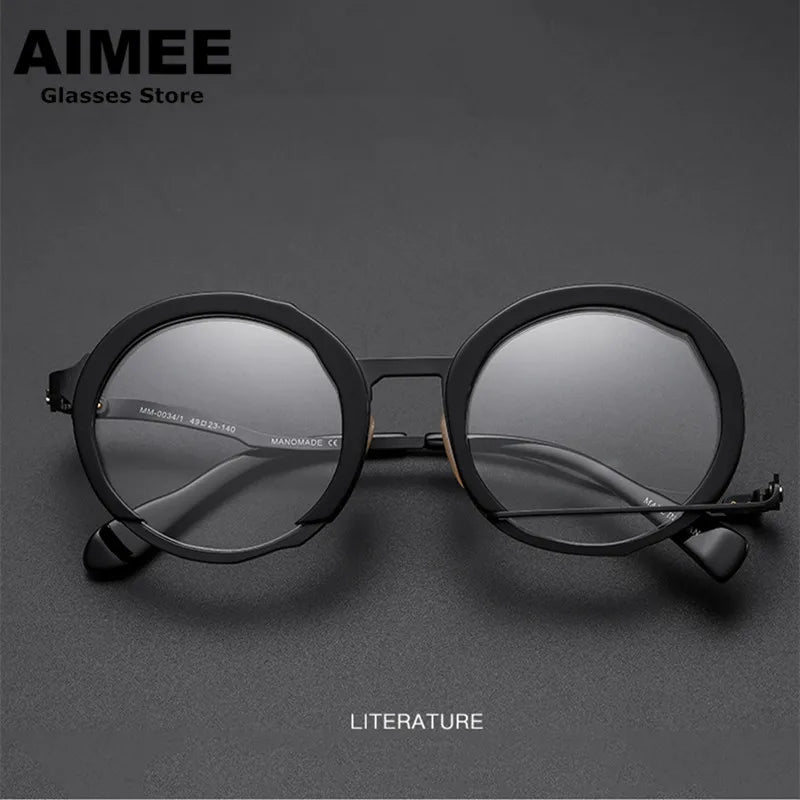 Stylish Aimee Unisex Full Rim Irregular Round Acetate & Titanium Eyeglasses Frame 1334 - Perfect for Work, Reading, and Fashion Accessories