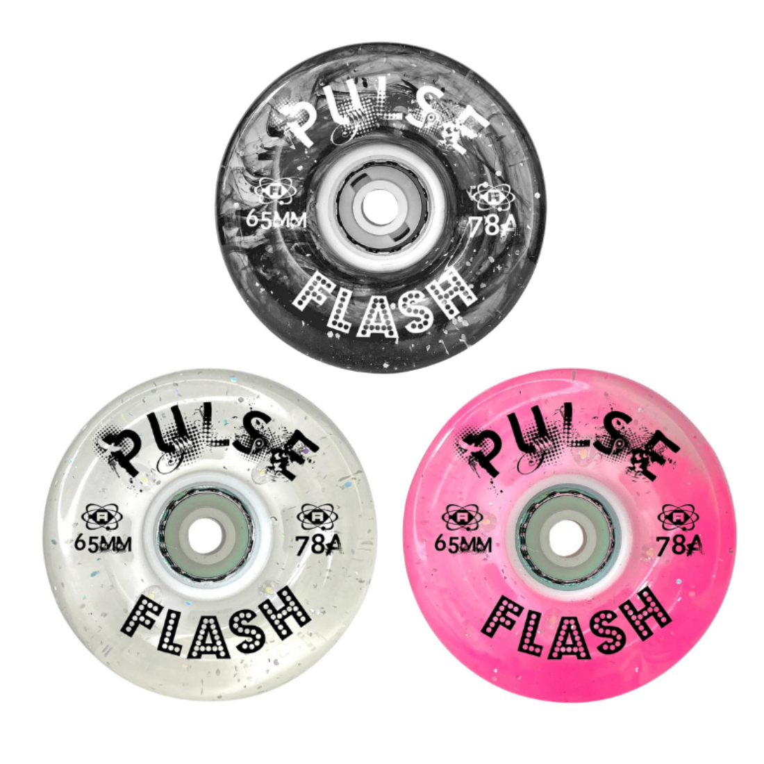 Atom Pulse Flash Glitter Wheels 65mm 78a 4pk - Premium Longboard & Skateboard Wheels for Smooth Cruising and Stylish Riding