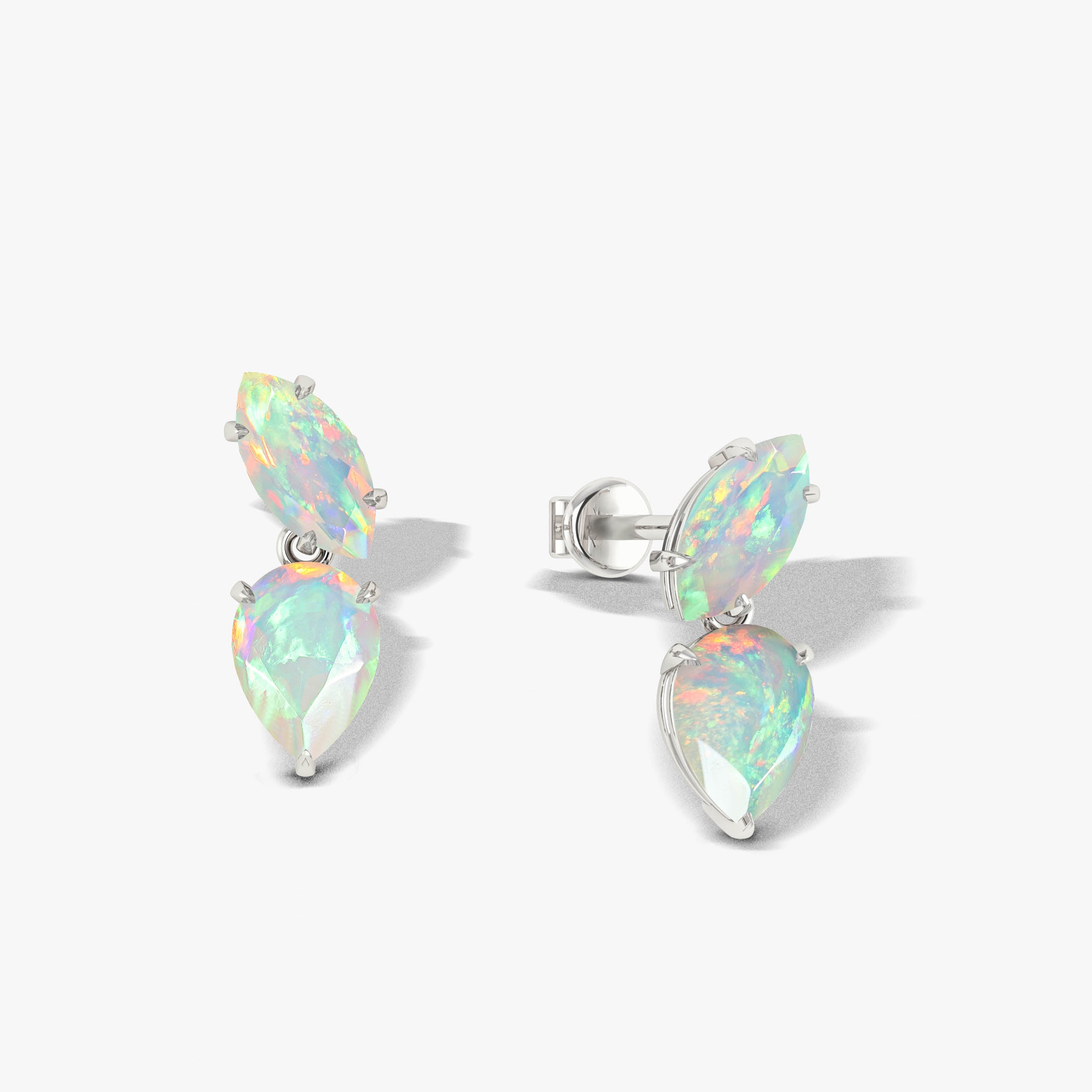Natural White Opal Marquise & Pear Two Stone Stud Earrings – Dainty Gemstone Jewelry for Women, Perfect for Weddings, Parties & Everyday Wear
