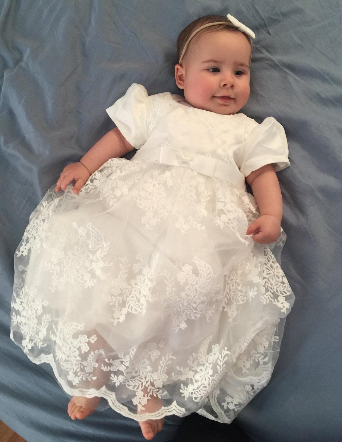 Glamulice Baby Girls Christening Baptism Dress - Newborn Floral Embroidered Lace Gown for Toddler | Perfect for Baptism, First Communion & Special Occasions