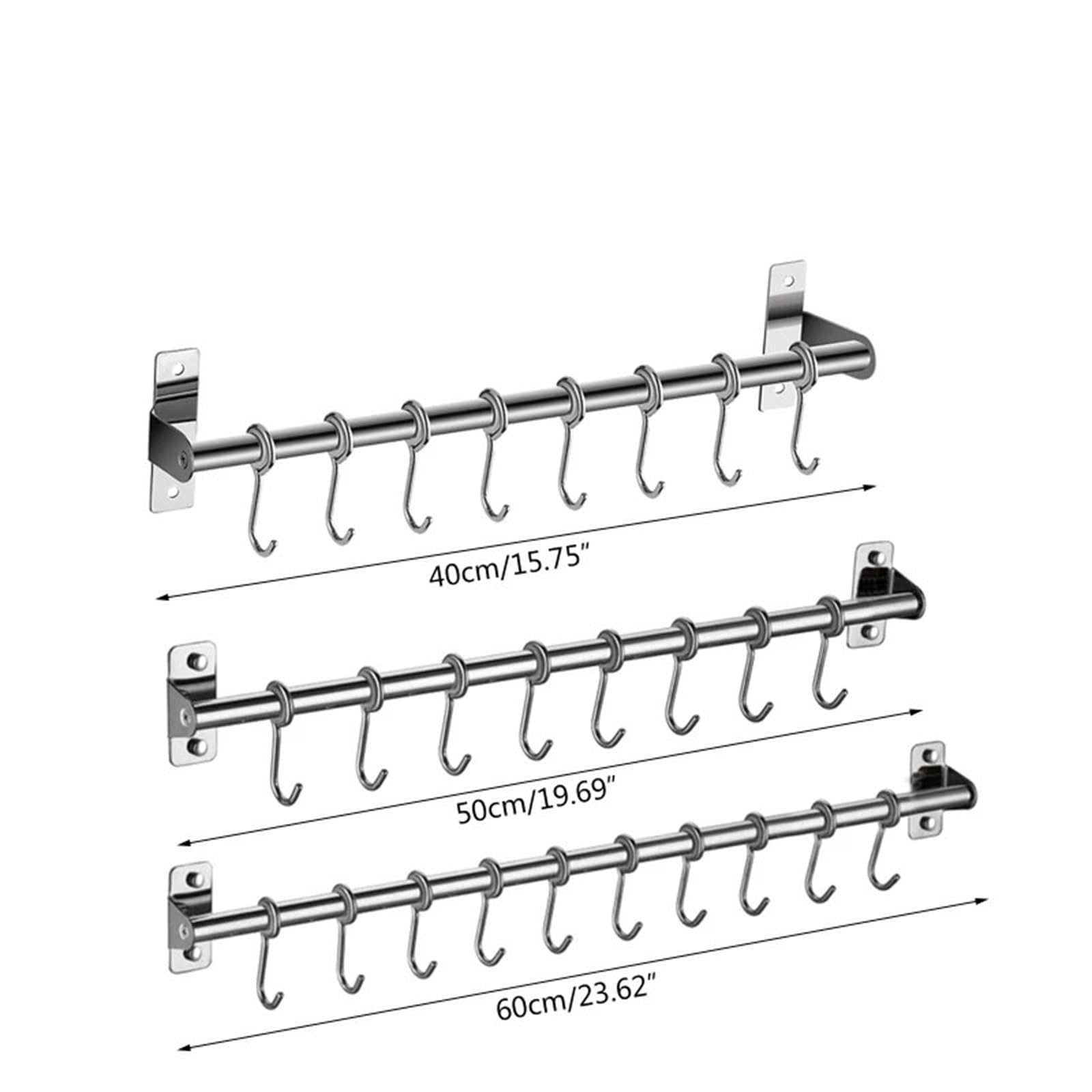 24 Inch Wall Mounted Kitchen Utensil Holder with 10 Hooks - Heavy Duty Hanging Rack for Cooking Utensils, Cups & Spoons - Perfect for Small Kitchen Organization & Space Saving