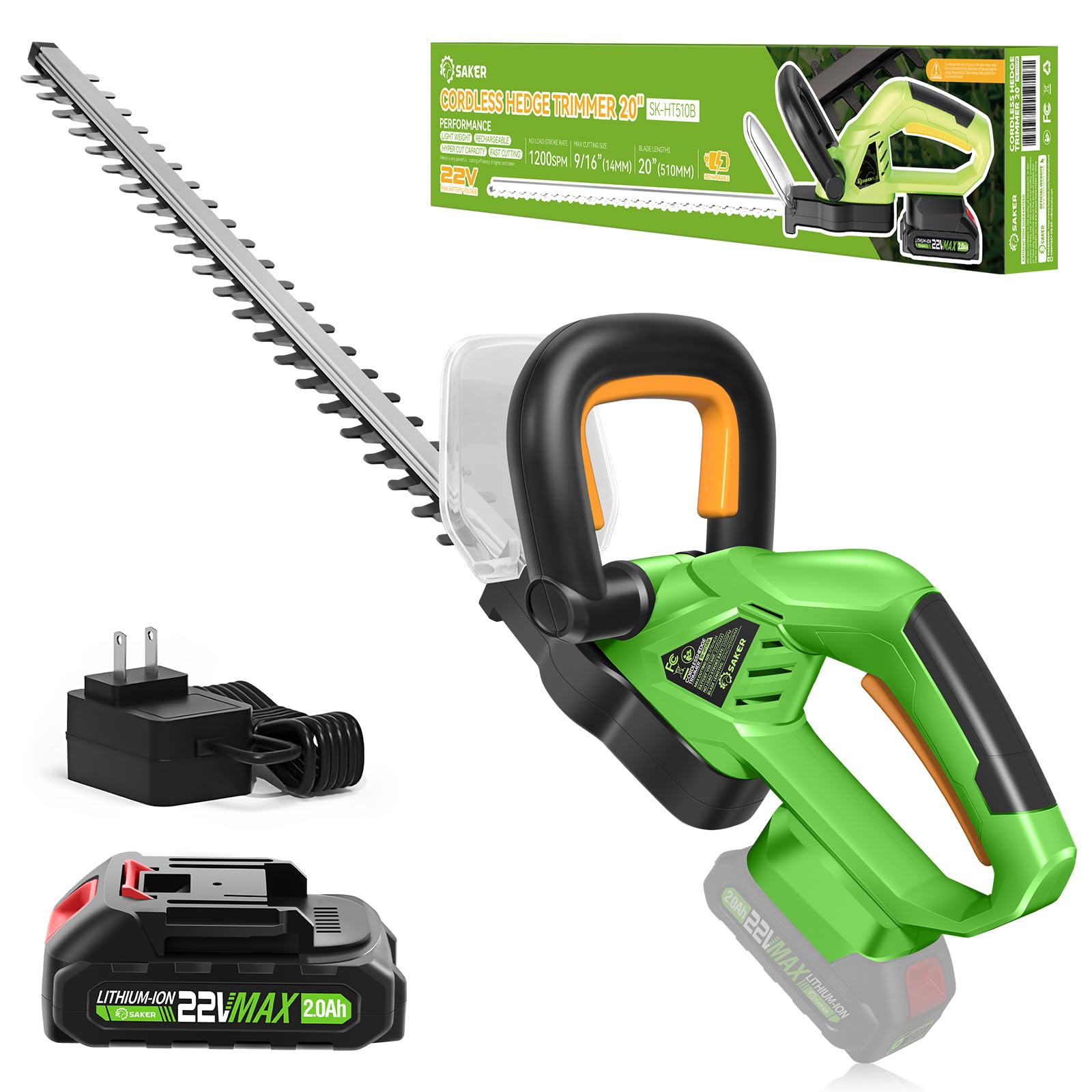 20V Cordless Hedge Trimmer - 20 Inch Lightweight Electric Shrub Trimmer with Dual-Action Blades | 9/16