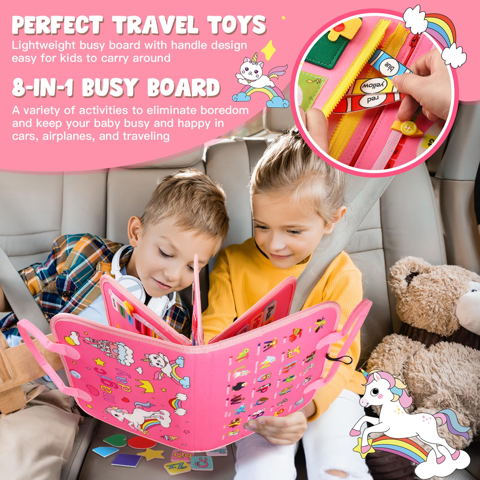 **Montessori Busy Board for Toddlers 1-3 Years - Sensory Educational Toys for Boys & Girls - Preschool Learning Activities, Travel Essentials for Airplane & Car Rides - Perfect Gift for 2-4 Year Olds**