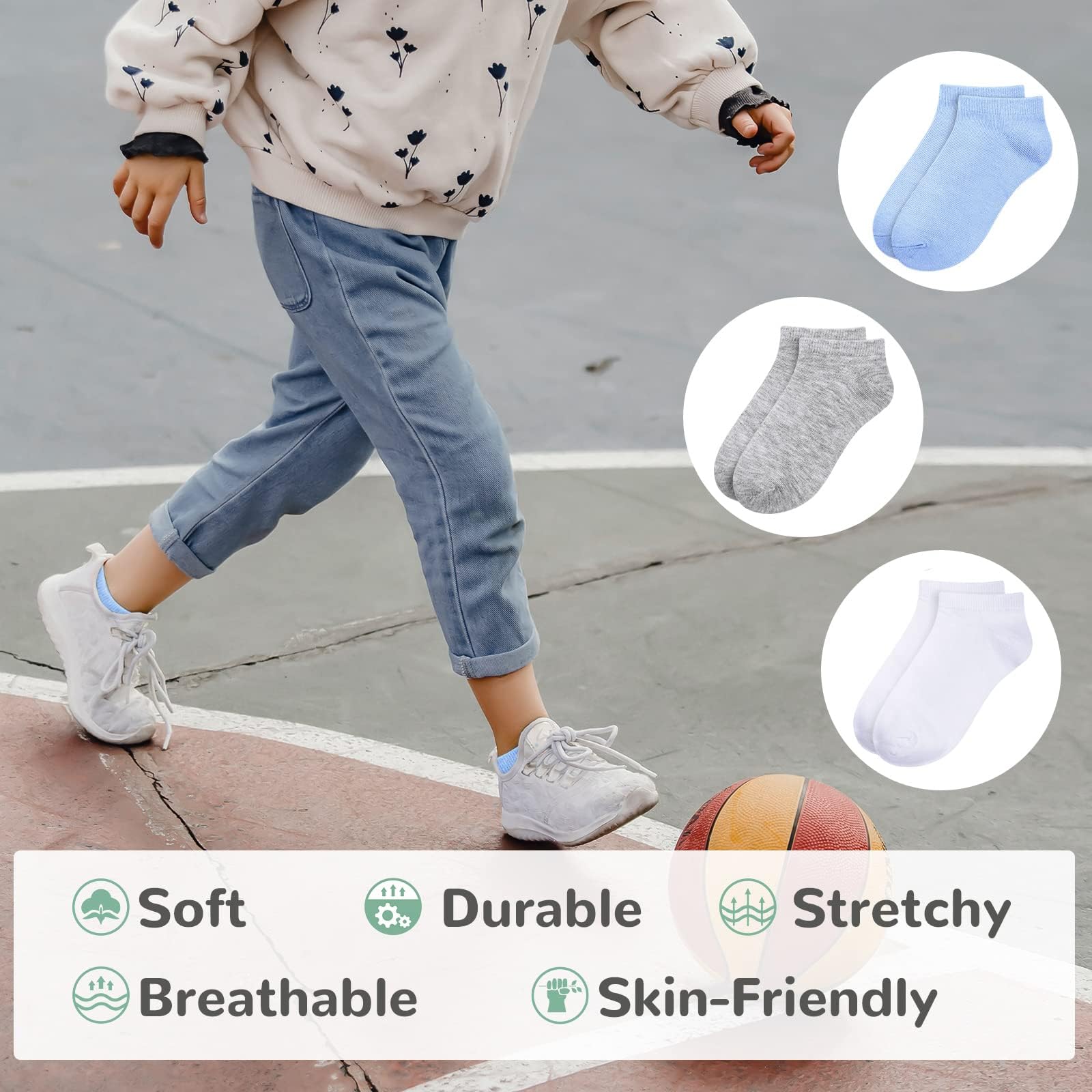 BOOPH 25 Pack Low Cut Ankle Socks for Kids - Breathable Half Cushion Athletic Socks for Boys & Girls - Perfect for School, Sports, and Everyday Wear