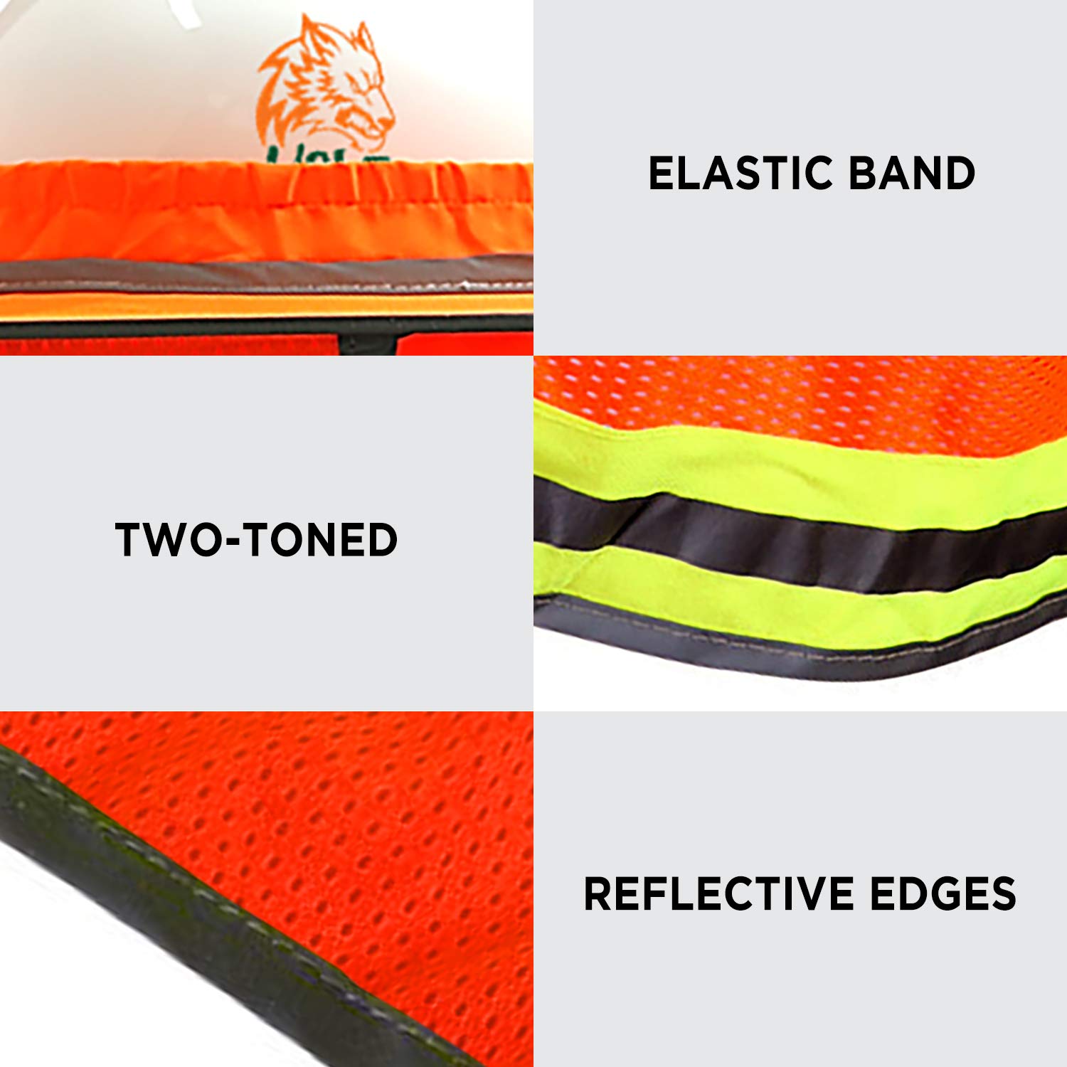 Wolf High-Visibility Orange ANSI Certified Reflective Full-Brim Hard Hat with Mesh Sun Visor & Neck Shade - Construction Safety Helmet for Outdoor Work, Roadside Crews & Nighttime Visibility