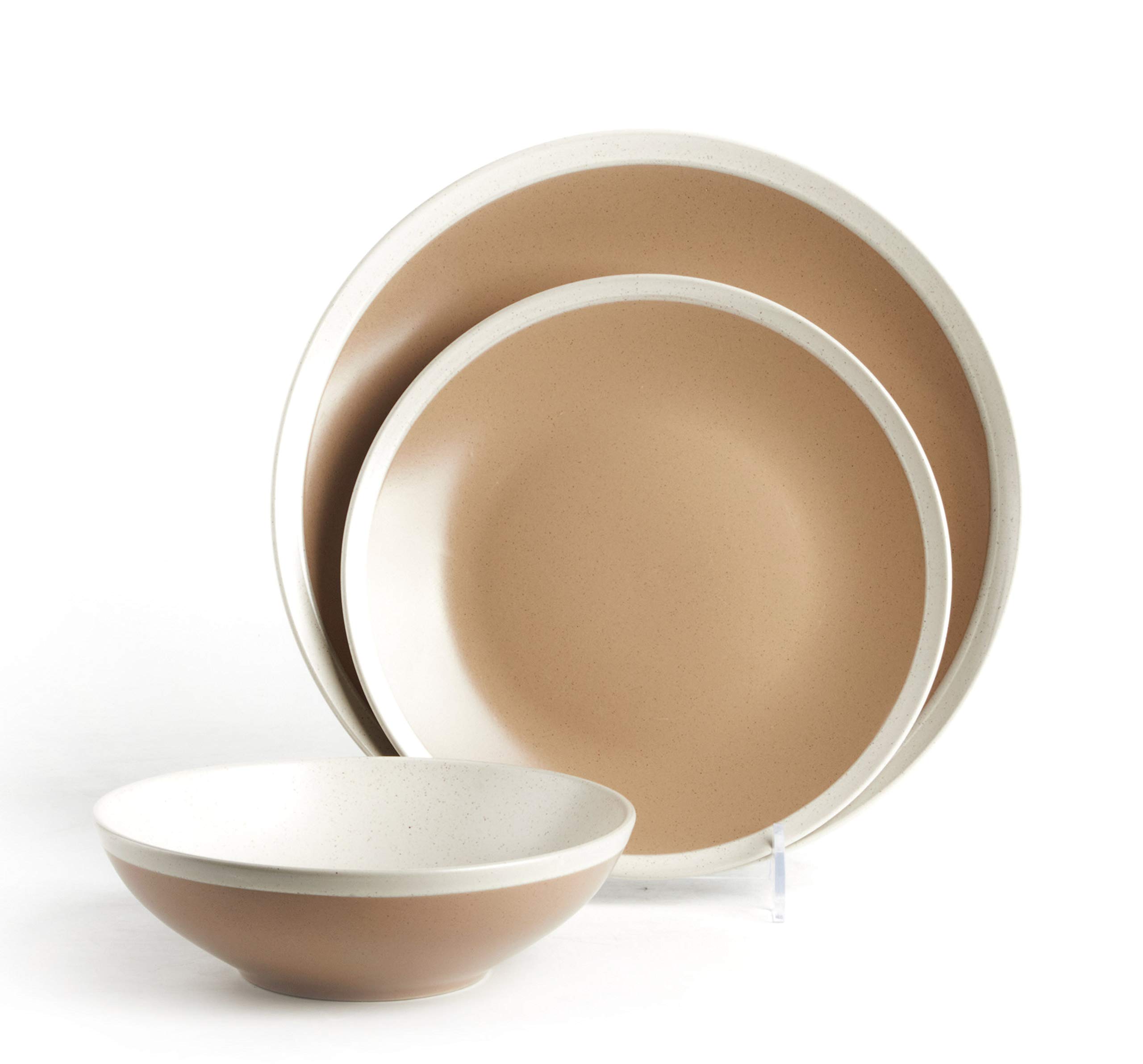 Rock Ridge Speckled Stoneware Dinnerware Set - 18 Piece Beige & Ivory Dinner Plates, Bowls & Mugs - Elegant Stoneware for Everyday Dining, Entertaining & Holiday Gatherings