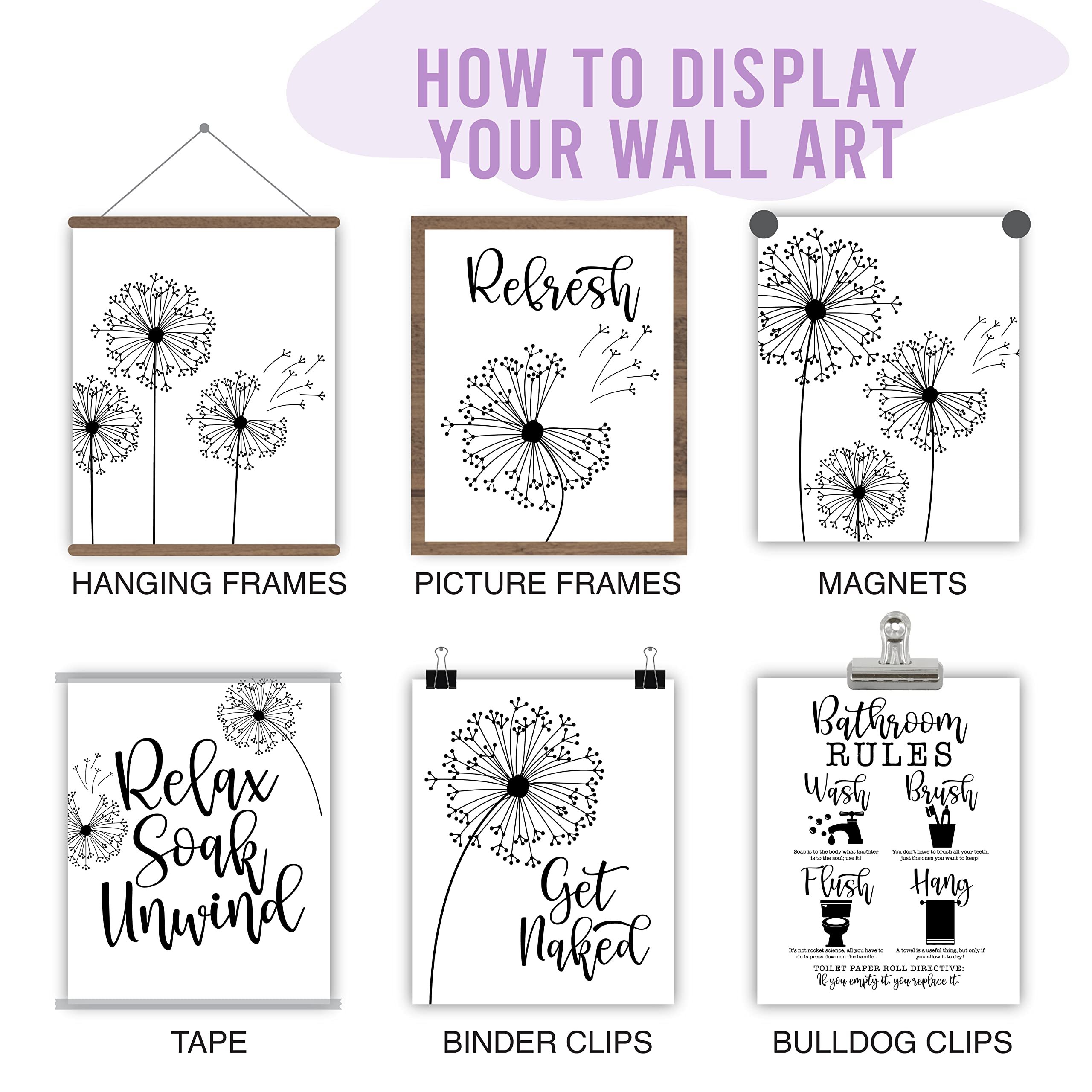 Farmhouse Dandelion Wall Art 8x10 - Bathroom Decor for Relaxation