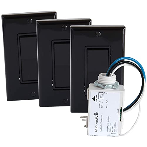 RunLessWire 4-Way Wireless Light Switch and Receiver Kit - DIY Smart Home Lighting Control System (1 Receiver & 3 Switches) - Perfect for Bedroom, Living Room, Stairway & Hallway Lighting