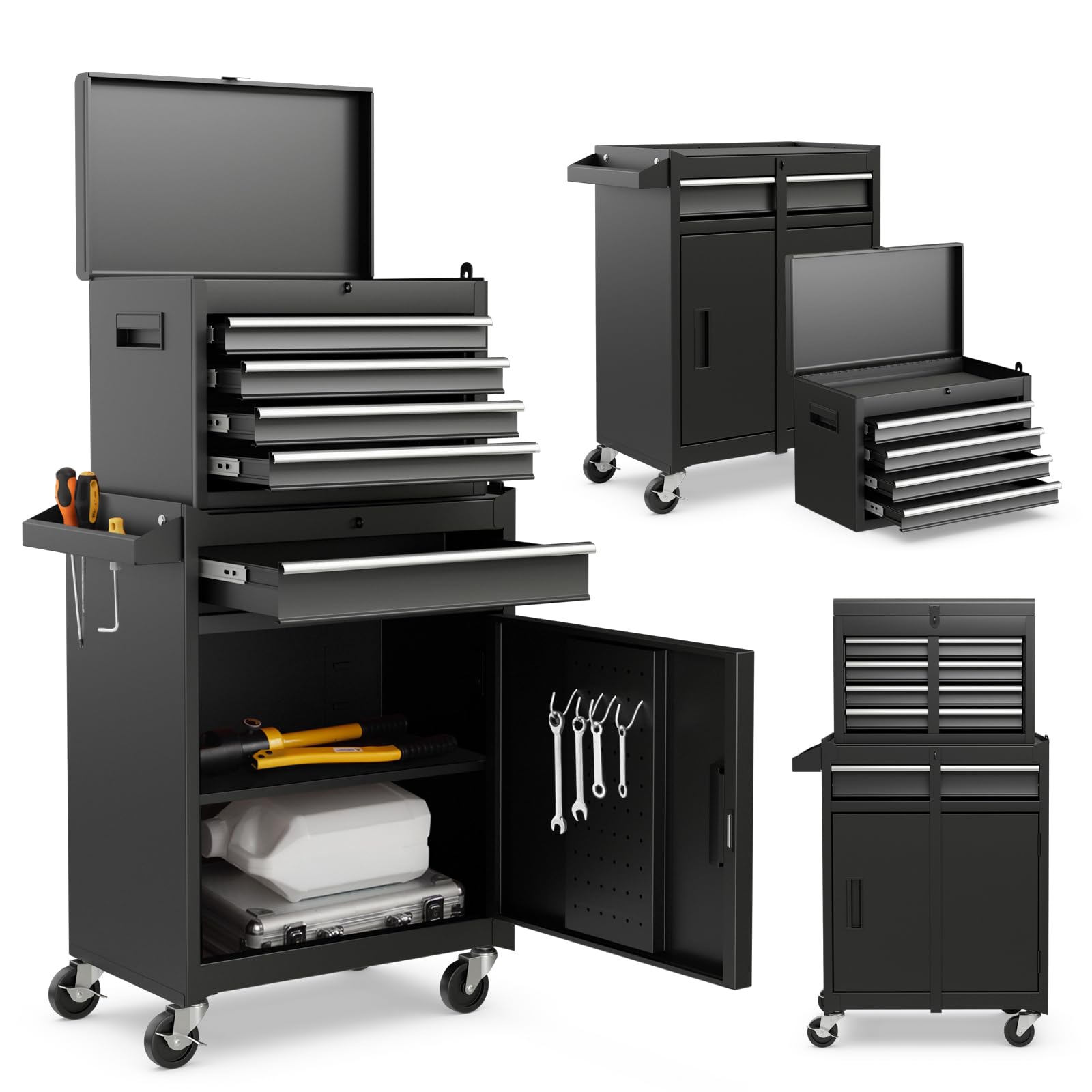 Casart 5-Drawer Rolling Tool Cabinet with Lockable Drawers & Wheels - Heavy Duty Mobile Tool Storage Organizer for Garage, Workshop, and DIY Projects