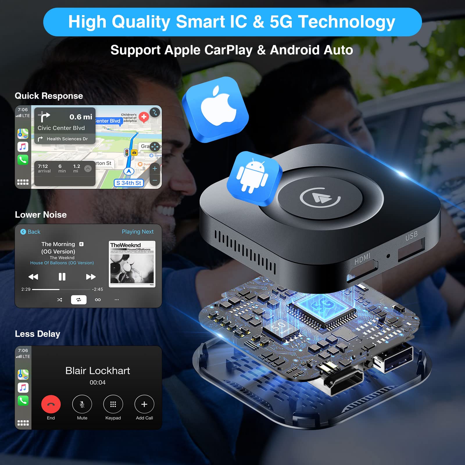 Wireless CarPlay Adapter for iPhone - Netflix & YouTube Streaming in Car - Android Auto & Magic Box Compatible with Factory Wired CarPlay Cars (2016+) - Perfect for Road Trips & Commuting
