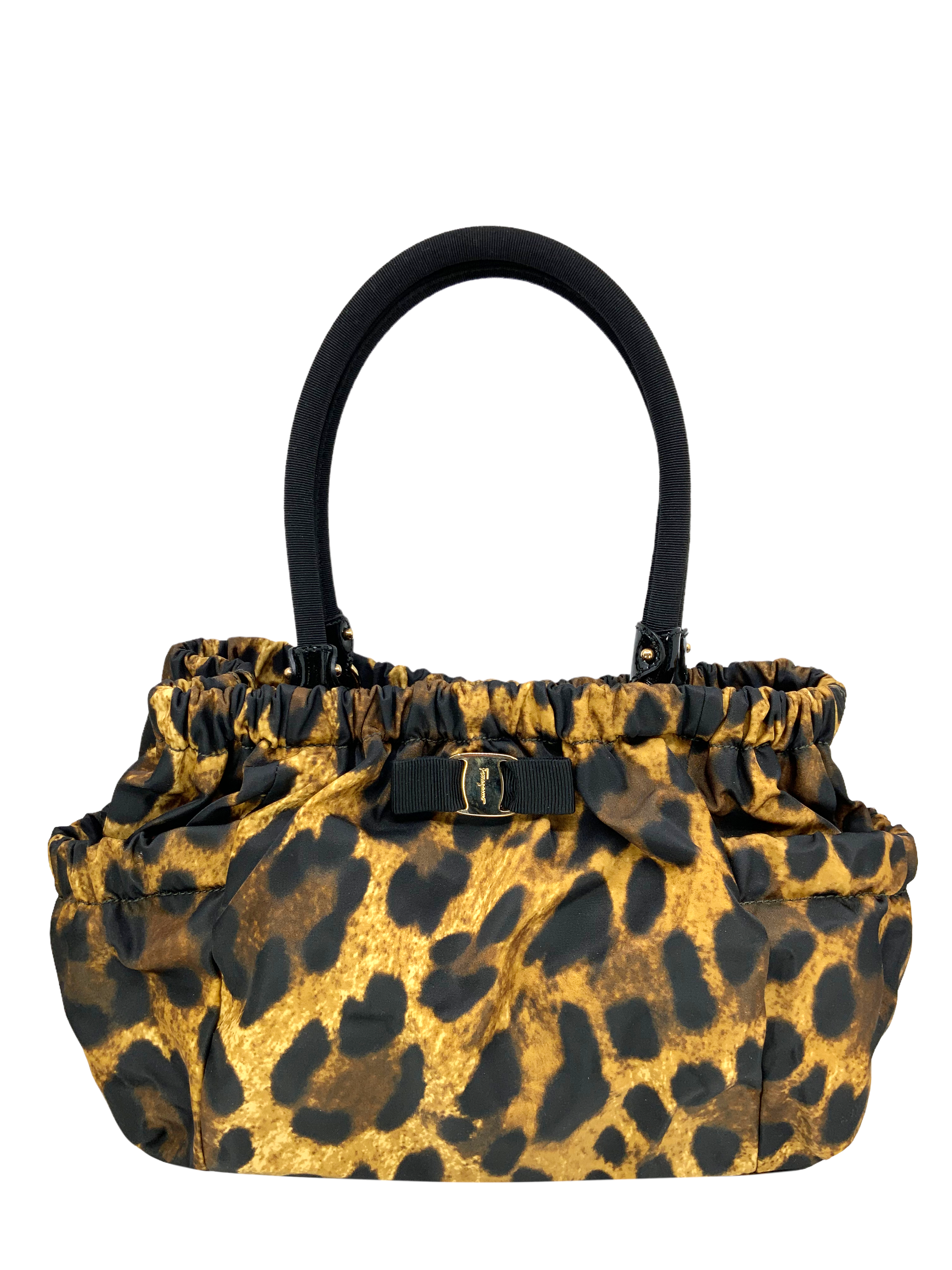 Salvatore Ferragamo Nylon Patent Leather Trim Vara Bow Tote Bag for Women | Luxury Designer Handbag | Perfect for Work, Travel & Everyday Use